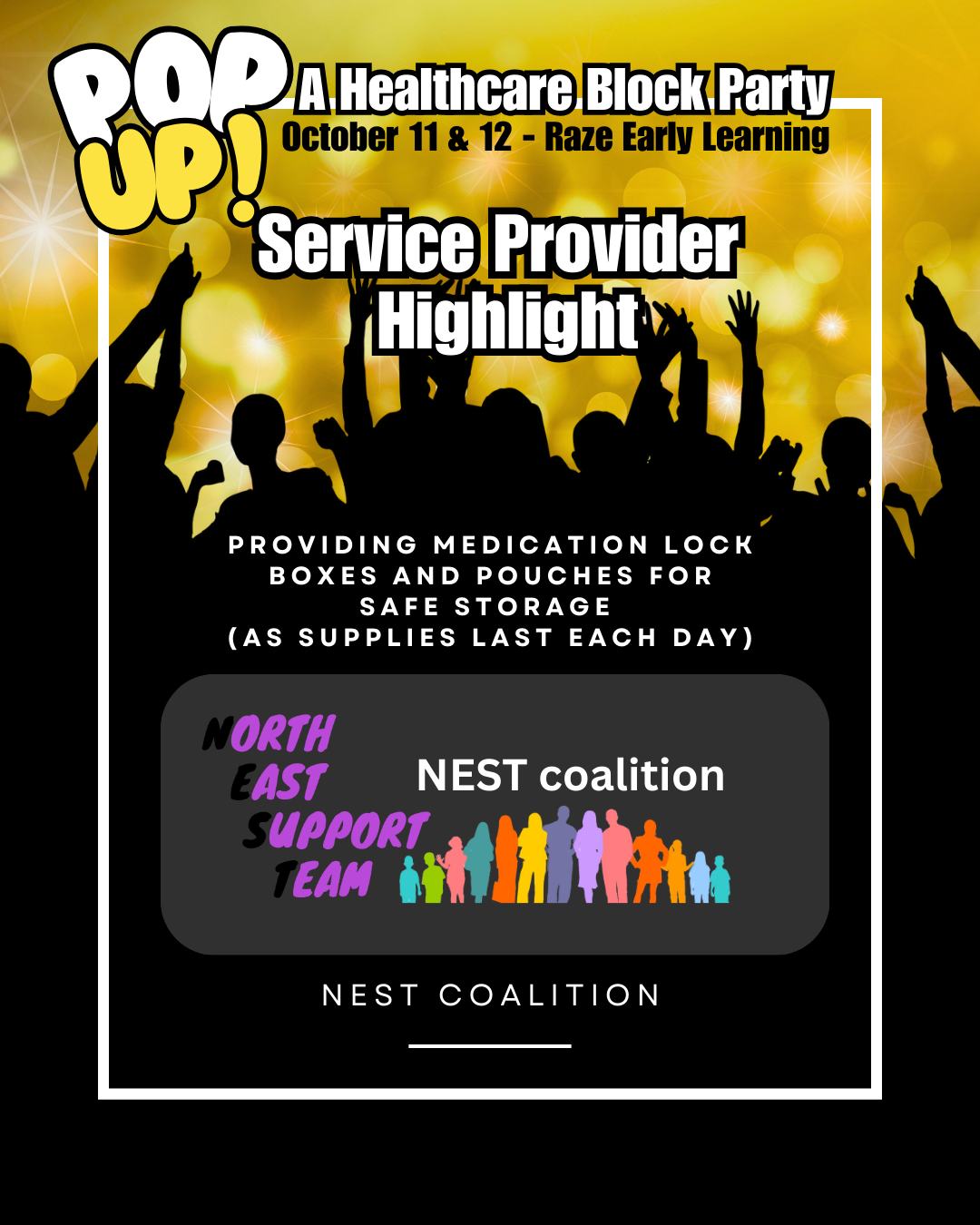 🎉Meet the team powering the block party!
Join us at @razeearlylearning on October 11th and 12th and connect with @northeastsupportteam
✔NEST will be providing medication lock boxes and pouches for safe storage (as supplies last each day), an opportunity for community members to sign up to know about programming we provide for free ahead of time, and educational pamphlets for caregivers and youth around substance use and mental health.
About the Provider: NorthEast Support Team (NEST) Coalition, is a group made up of community members and organizations working to promote health and wellness, and prevent/reduce substance misuse and abuse primarily with youth through action, education and collaboration.
RSVP and learn more at www.majirising.org
#MajiRising #spokanewashington #vibesandvitalsigns #community #CommunityHealth #CommunityCare #healthycommunities #heathcare #healing