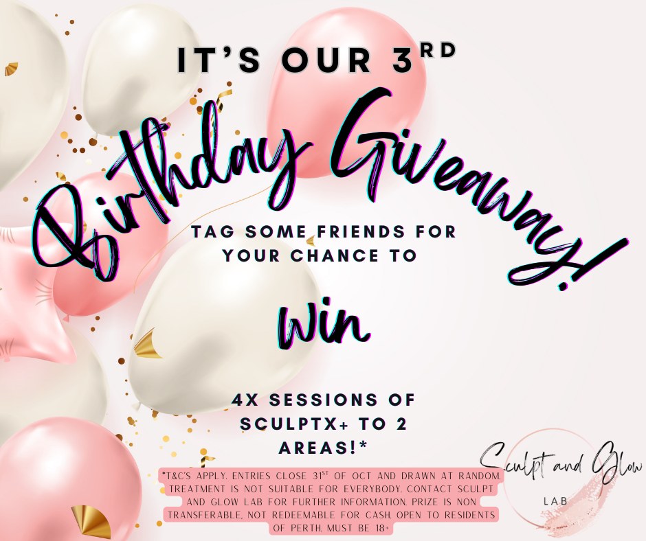 🎉BIRTHDAY GIVEAWAY!🎉
All you need to do to enter, is, tag some friends! How easy is that?!
What can you WIN?
4x sessions of SculptX+ to 2 areas!*
GOOD LUCK!🍀
What is SculptX+?
EMS technology that contracts muscles in the treated area, resulting in a fat reductions of 19% and muscle mass increase of 16%! This is all achievable while laying down relaxing for 30 minutes! Now, that's our type of exercise! 🙊 😂
.
*T&C's apply. Full terms and conditions can be viewed at www.sculptandglowlab.com. Treatment isn't for everybody. Contact @sculptandglowlab for further information. Prize in non-transferable, non-redeemable for cash. Open to residents of Perth that are 18+. Giveaway is not endorsed in anyway with Instagram or Facebook. Winner will be drawn at random on the 31st of Oct and notified by DM.
.
#giveaway #birthdaygiveaway #sculptxperth #musclebuildingperth #perthbodybuilders #noninvasive #rfskintighteningperth #fatcavitationperth #postpartumrecoveryperth #bodysculptingperth #smallbusinessbigheart #letmemakeyousmile #cellulitereductiontreatmentperth #thanksforthesupport #bodysculptingspecialistperth