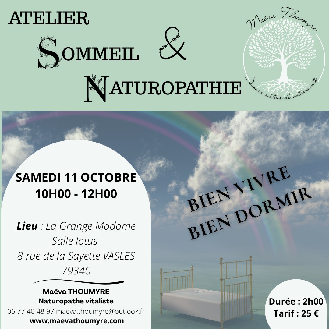 ➡ Insomnies, réveils nocturnes, troubles d'endormissement, cauchemars mais aussi fatigue au réveil, manque d'énergie le matin 🥱... tous ces signes montrent bien que votre sommeil n'est pas réparateur.
Je vous propose pendant 2 heures de décortiquer le rythme du sommeil pour mieux en comprendre les phases mais aussi trouver des solutions 💡pour que votre nuit soit la plus réparatrice possible et tout cela à l'aide d'outils issus de la naturopathie.
Relaxation, gemmothérapie, point d'acupression, plantes médicinales... il existe de nombreuses options pour chacun et chacune d'entre vous.
⏰Le sommeil est un des piliers de votre santé, alors en prendre soin vous permettra aussi d'apaiser d'autres troubles (digestifs, musculaires, nerveux...).
Atelier sur inscription places limitées
➡ Alors prêts et prêtes à dormir comme un bébé 😴et à prendre soin de votre santé maintenant ?
Consultations de naturopathie, rééquilibrage alimentaire, phytothérapie mais aussi massage, drainage, réflexologie... autant d'outils que je vous propose afin que vous preniez soin de vous.
Retrouvez le détail de mes accompagnements sur mon site internet www.maevathoumyre.com (lien en barre d'info)
🍃 DEVENEZ ACTEUR DE VOTRE SANTÉ🍃 ☀️
#naturopathie #artdevivre #techniquesnaturo #mieuxetre #santenaturelle #changezvoshabitudes #soindesoi #naturopathieauquotidien #respiration #nutrition #alimentationsaineetequilibré #alimentationsante #conseilssante #consultationnaturopathie #maevathoumyrenaturopathie #naturo #naturopathedeuxsevres #vasles #parthenay #deuxsevres #ateliersommeilnaturel #ateliernaturopathie