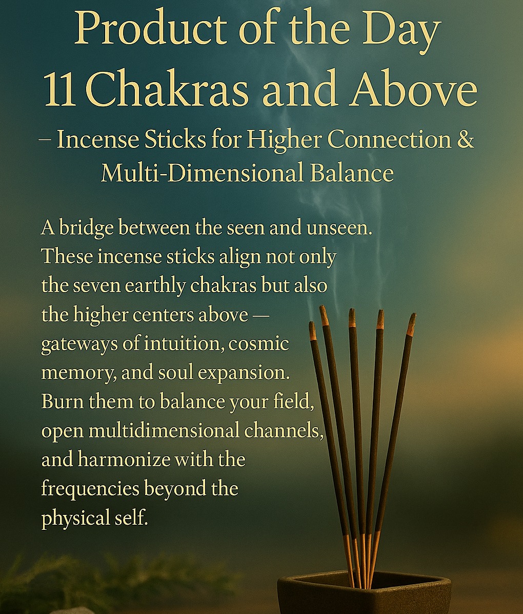 Product of the Day
11 Chakras and Above
– Incense Sticks for Higher Connection & Multi-Dimensional Balance – A bridge between the seen and unseen.
These incense sticks align not only the seven earthly chakras but also the higher centers above — gateways of intuition, cosmic memory, and soul expansion. Burn them to balance your field, open multidimensional channels, and harmonize with the frequencies beyond the physical self.