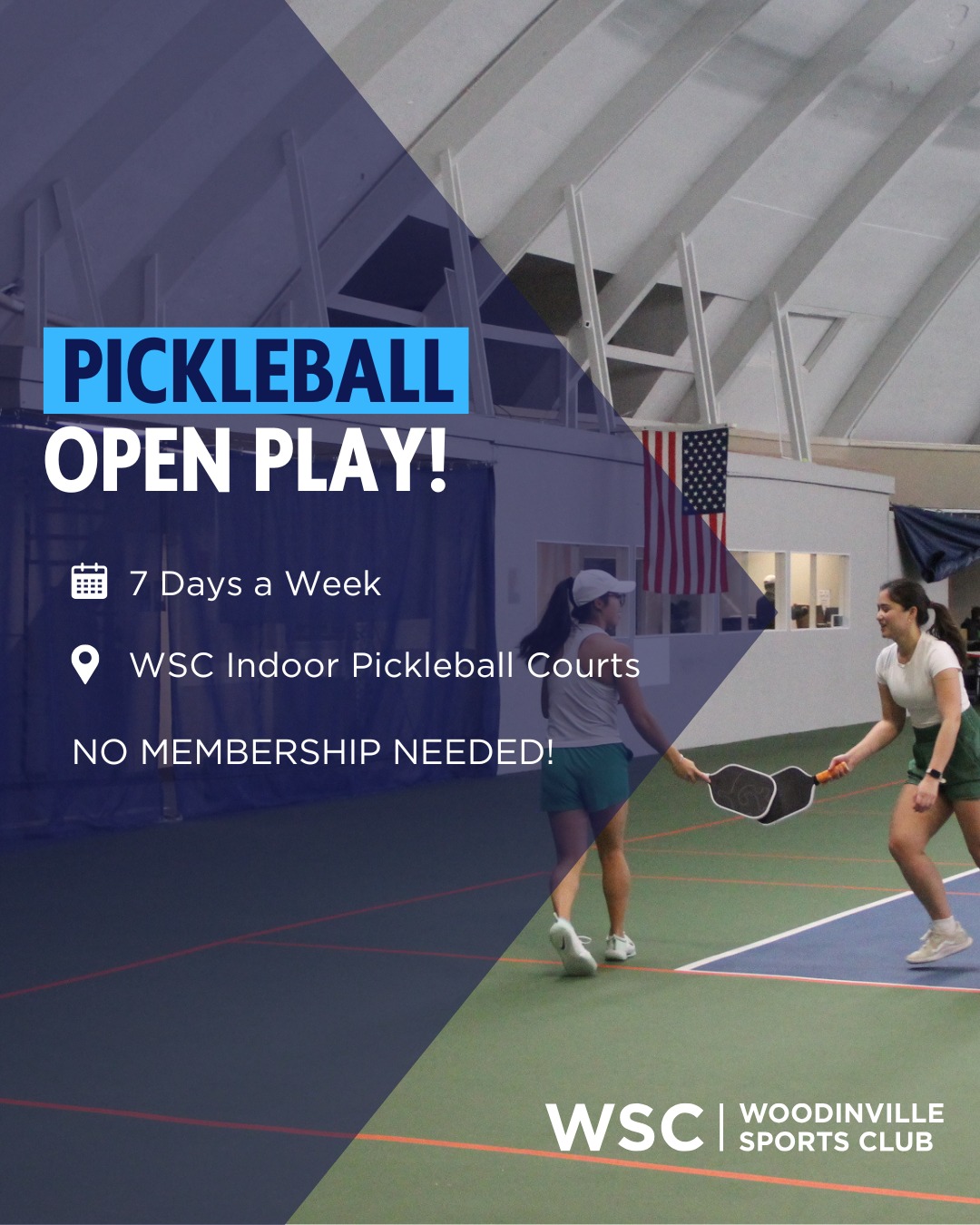 🏓 Open Pickleball at WSC!
Join us for open play on our indoor courts! All skill levels welcome - from beginners to advanced.The vibe is fun and friendly, but competitive.
📅 SCHEDULE:
Mon-Fri: 8pm-11pm (Wed: Advanced players only)
Sat: 2:30-5pm & 7:30-10pm
Sun: 5-7:30pm
Learn more with the link in bio!
#pickleball #wsc #openplay #indoorsports