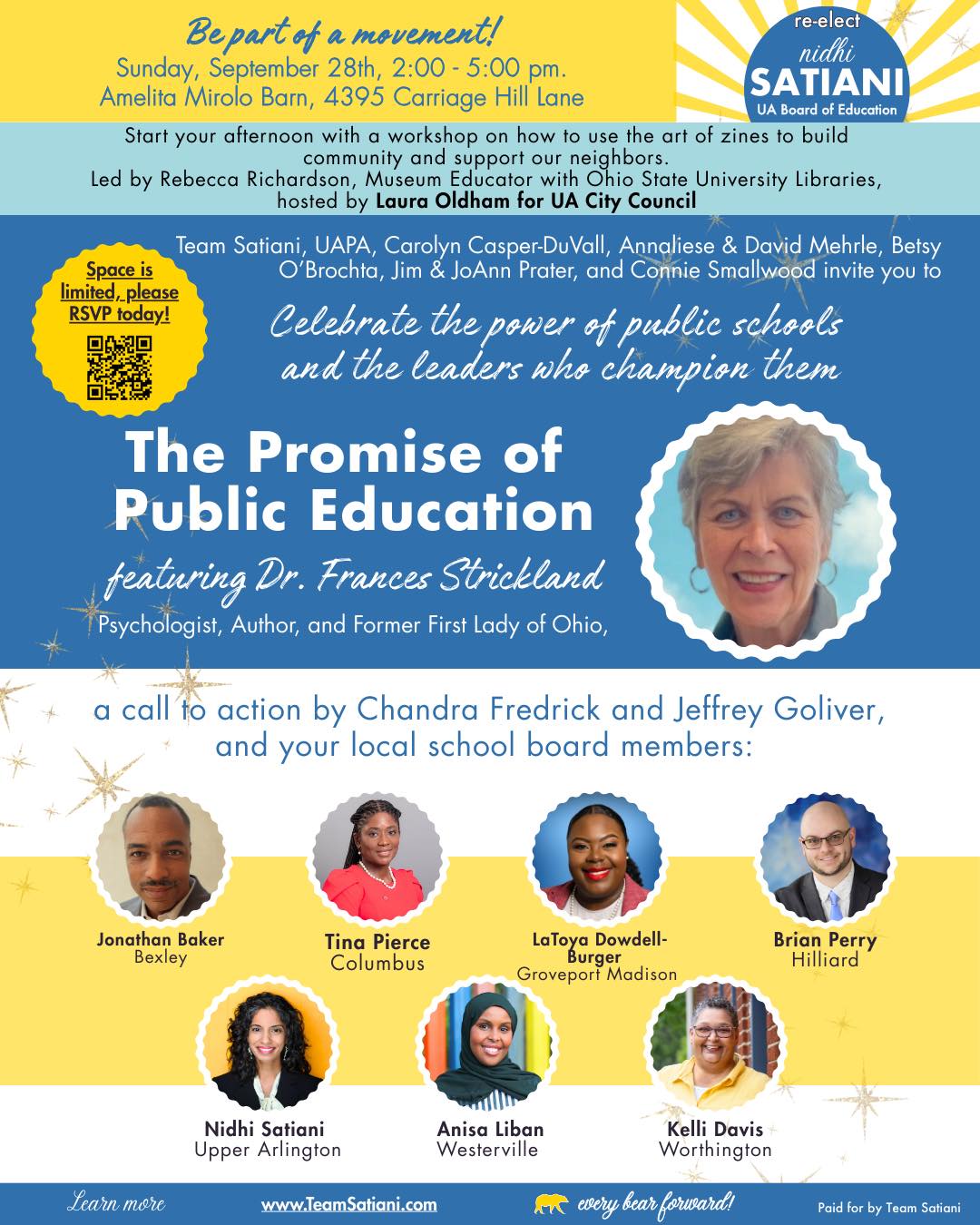 Join me this Sunday at the beautiful Amelita Mirolo Barn! ✨ Our campaign is thrilled to be part of a powerful event celebrating the heart of our community: public education.
Come hear from former First Lady of Ohio, Dr. Frances Strickland, as she speaks on the promise of public education, and explore how we can use our voices to create mutual aid and support for our neighbors.
Yours truly, is honored to be on the front lines representing my advocacy for public education and I can't wait to meet you.
Let's envision and build a shared future for our community together!
Details:
📅 This Sunday
📍 Amelita Mirolo Barn, 4395 Carriage Hill Lane, Columbus, OH 43220
(Trust your GPS—you're going the right way!)
✉️ RSVP: https://teamsatiani.com/events/the-promise-of-public-education
I must thank my dear colleague in this heart work, Nidhi (Gupta) Satiani for the invitation. 💜
See you there!
#Dowdellburgerforgms #PublicEducation #Community #GroveportMadisonSchools #DowdellBurger #ReElect #Groveport #EducationAdvocate #FindYourVoice
