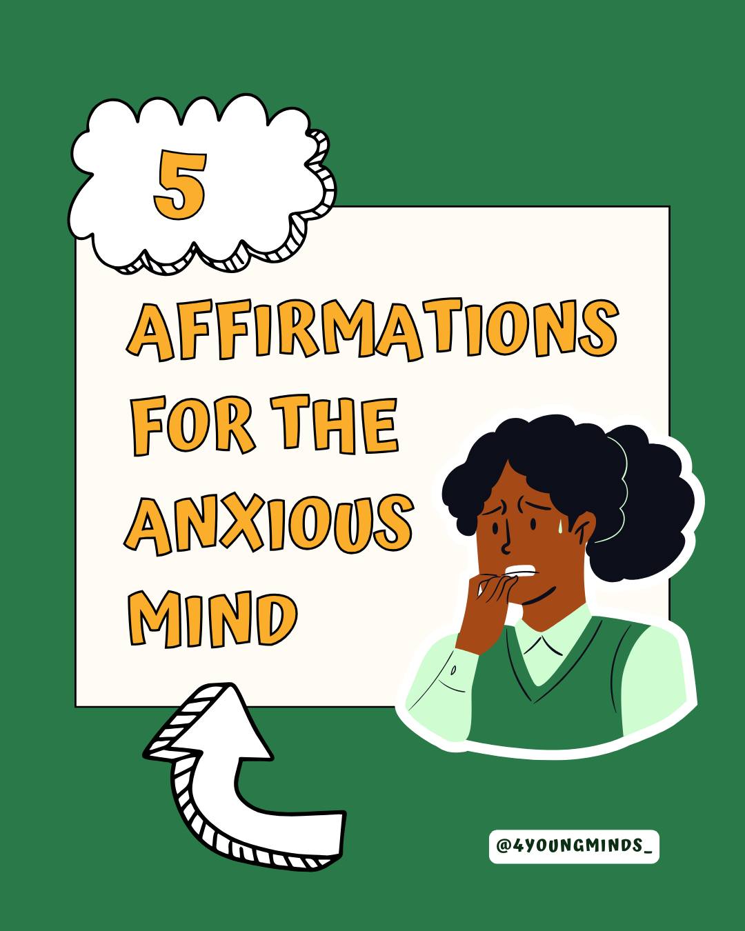 Anxiety can make your thoughts feel heavy — but you can train your brain to notice kinder, stronger ones too. Here are some fun ways to bring affirmations into your day:
🌟 Mirror pep-talks
Say your affirmation out loud while looking at yourself — extra points if you add a power pose.
🌟 Phone wallpaper reminders
Set an affirmation as your lock screen so it pops up every time you check your phone.
🌟 Affirmation playlist 🎶
Record yourself saying a few affirmations and play them back like a mini confidence boost.
🌟 Pocket note of calm
Write one down on a sticky note and keep it in your bag, pencil case, or pocket for tough moments.
🌟 Swap with a friend 🤝
Make affirmation cards for each other — it can feel even more powerful when someone else writes it for you.
✨ Little daily reminders like these can help your brain practice a gentler, kinder way of thinking.
👉 Would you try one of these this coming week?
#4YoungMinds #YouthWellbeing #AnxietySupport #PositiveHabits #MentalHealthMatters
