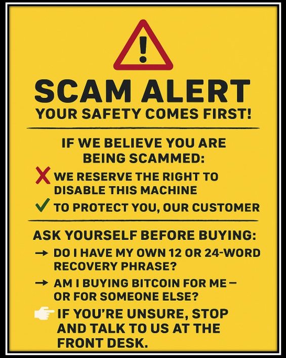 🚨 SCAM ALERT – Protecting Our Customers 🚨
At Blended Solutions, your safety comes first. Our aim is to fill the gaps with services that we believe benefit our community and help fill the gaps of a small town. With that, we have a bitcoin machine in our bookstore and it has come to our attention, despite the signage that warns people using the machine, scammers are out there trying to take advantage of our elderly community 😡😡 We have made it a policy to protect our customers so please read this post and know we are here for our customers, not the scammers.
If we believe you may be the target of a scam while using our Bitcoin machine, we reserve the right to temporarily disable the machine to protect you. While we are not responsible for scams that may occur, please understand that if we step in, it’s because we are doing our best to keep you safe.
That means:
⚠️ We may stop a transaction if we believe someone is tricking you into buying.
⚠️ We may ask a few quick questions to confirm the Bitcoin is truly for you.
⚠️ Our goal is simple: protect our customers from fraud.
👉 Remember:
No 12- or 24-word recovery phrase = not your wallet.
You should always be in control of your own Bitcoin. Which means you should not have to go through a third party or person to get your money out. Some scammers will even show 'good faith' and send you part of your money back but convince you to keep the rest in, that means they are in control of it not you. They use many different tactics such as befriending you, putting fear into you and have legit looking websites. Often are from the US, or UK. If you’re ever unsure, come talk to us at the desk before you buy.
We’re here to help. If you would like to know how to set up your own wallet and own your own bitcoin, we will be happy to help teach you how to do that.
Please stay tuned for our bitcoin setup classes starting next month. Thank you for your support and thank you for your understanding.
#sundrebooktore #bookstoresundre #blendedsolutionssundre #coworksundre #blendedsolutionsbookkeeping #meetusatthealley #SundreLocal #BitcoinHelpSundre #CryptoSafety #bitcoinwell