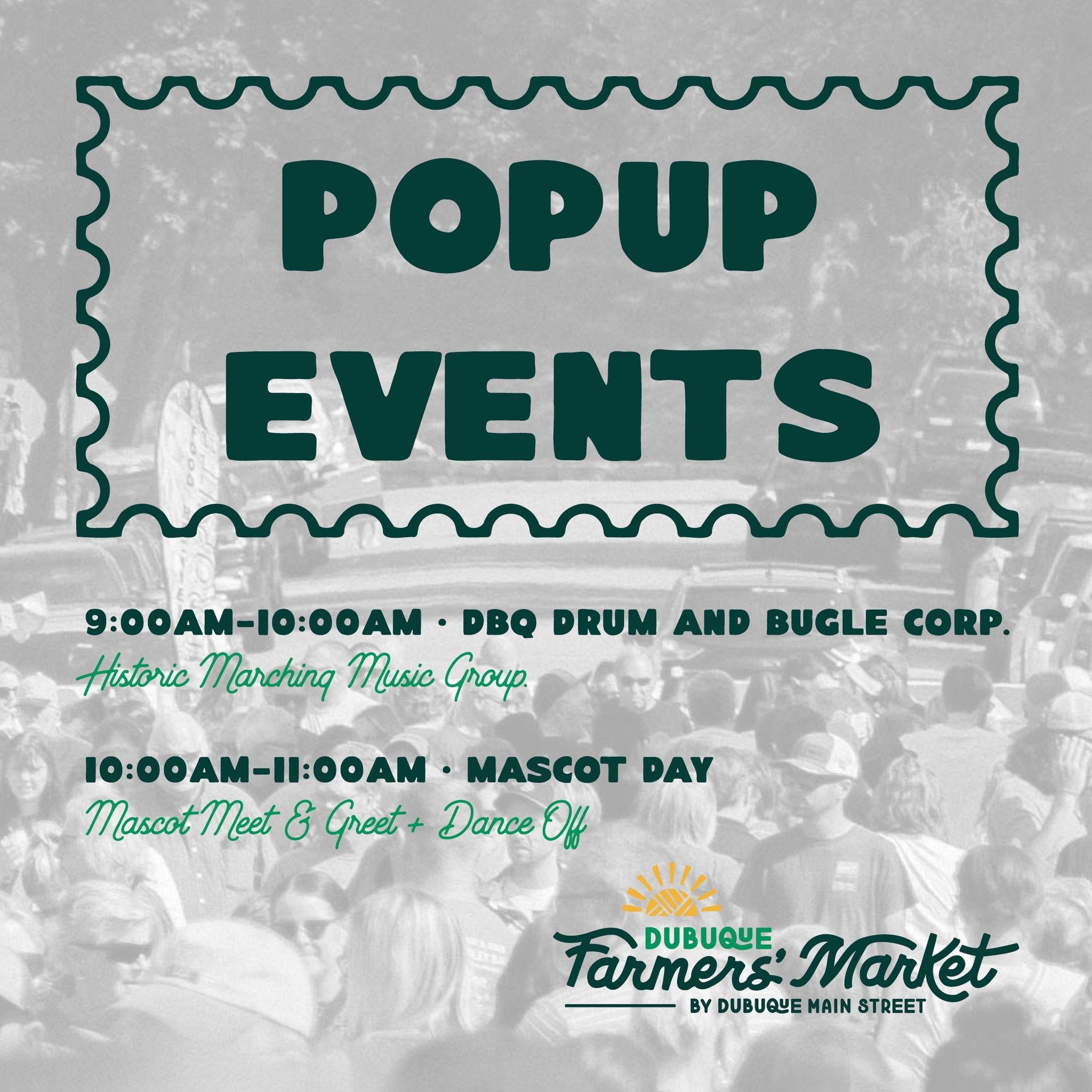 TODAY’S POP-UP FUN AT THE MARKET! 🎉
Good morning, Dubuque! We’re bright-eyed and ready to celebrate a big Saturday at the Farmers’ Market.
🎺 9:00–10:00 AM: Dubuque Drum & Bugle Corps kicks off the energy.
🐾 10:00–11:00 AM: Mascot Day! Six local mascots from University of Dubuque, Loras, NICC, Dairy Queen, Dubuque Fighting Saints, and Kwik Stop will be roaming the market.
🕺 10:00 AM: Catch the Mascot Dance, hosted by Radio DBQ!
Bring the kiddos, snap a pic with your favorite mascot, then wander the booths for fresh produce, hot coffee, and handmade goodies. See you downtown! 💚
👉 Tell us in the comments: Which mascot are you hoping to spot first?
#DubuqueFarmersMarket #DowntownDubuque #DubuqueIowa #ShopLocalDBQ #FamilyFun #ChooseDubuque