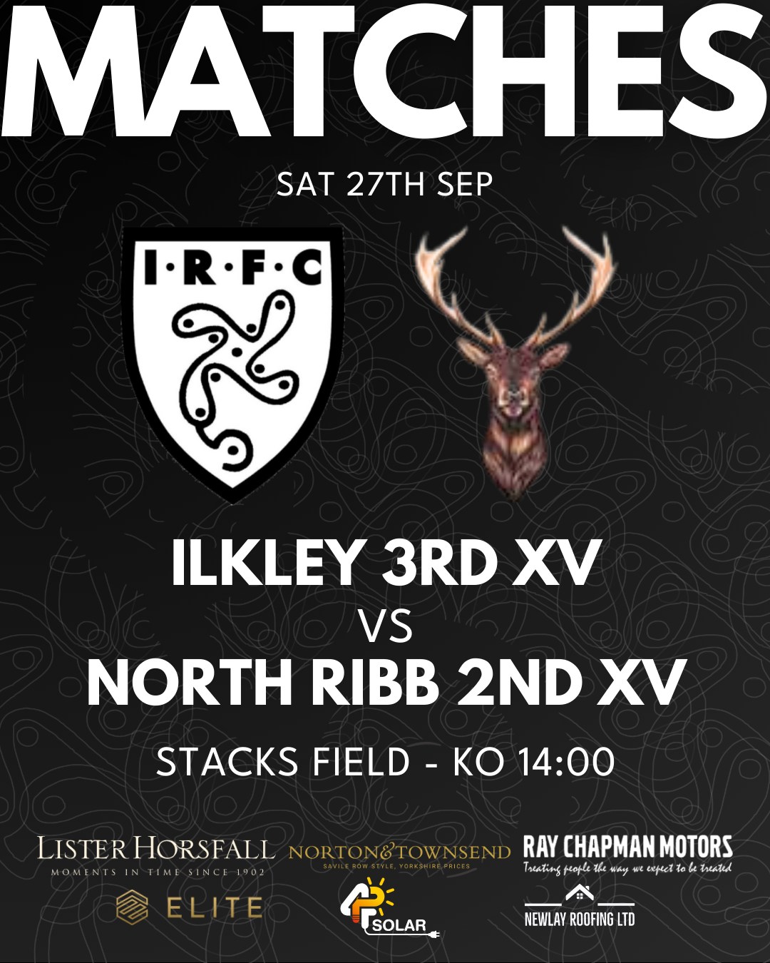 Our 1st XV and 2nd XV have a break week this week however our 3rd XV kick off their season with an updated fixture.
Our 3rd XV host North Ribblesdale 2nd XV at Stacks Field after their fixture against Stanley Rods was called off. The 3rd’s match against North Ribb kicks off at 14:00 on Saturday at Stacks Field so please support them if you can!
Saturday 27th September
Ilkley 3rd XV vs North Ribb 2nd XV - Home at Ilkley - League - KO 14:00
Good luck lads!
#uptheilk #irfc #ilkley #100percentilk #COYD #ilkleyrugbyclub