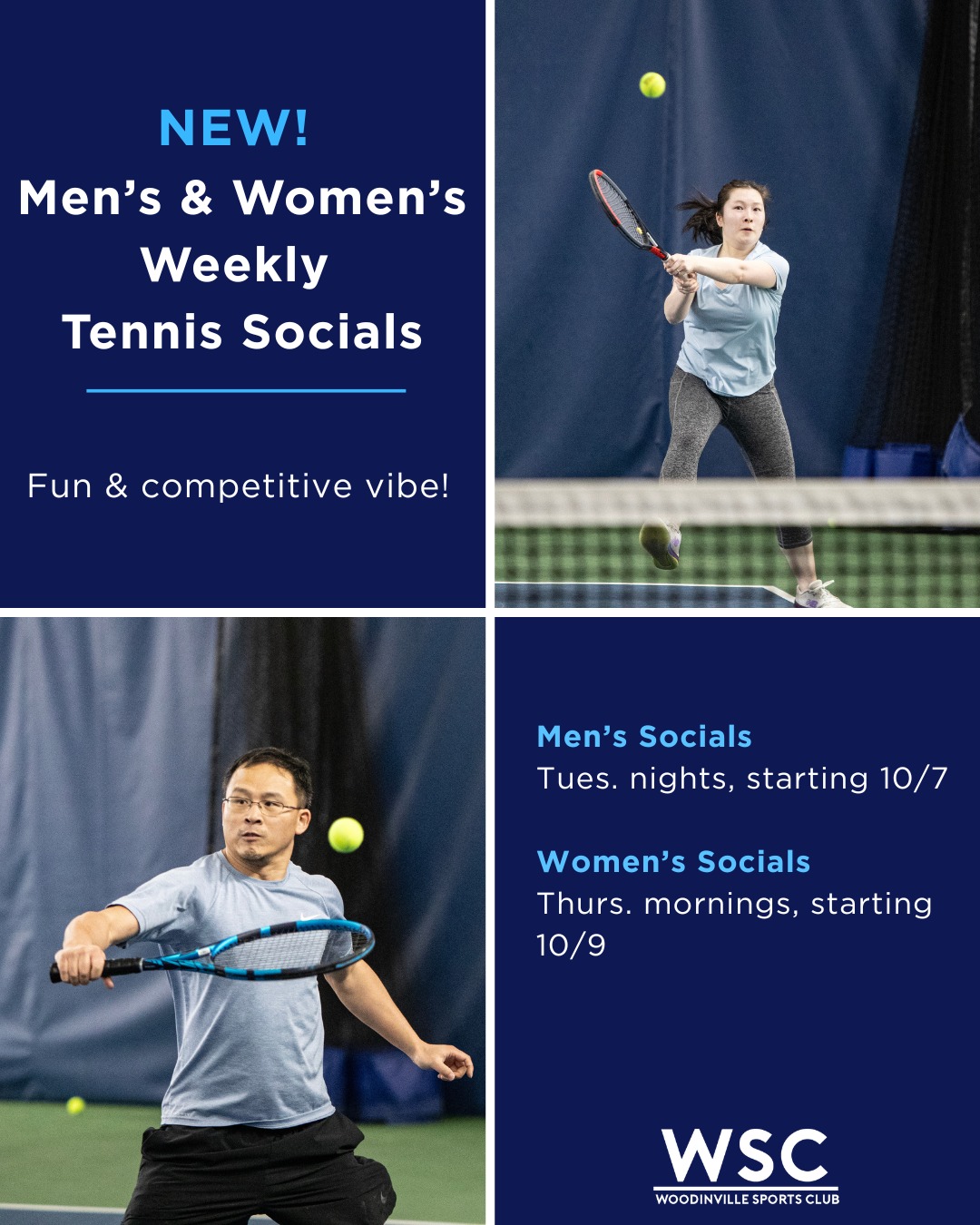 MEN'S TUESDAYS | 9:30-11pm | Starting 10/7
Calling all 3.0-4.0 players! Enjoy competitive doubles in a social atmosphere. Rotate partners, face different opponents, and connect with fellow players in our community.
WOMEN'S THURSDAYS | 10am-12pm | Starting 10/9
Join us for fun, yet competitive doubles action! Players are placed into flights by level each week. Rotating partners means you’ll meet new people every time you play.
Perfect for sharpening your game, getting a great workout, and meeting new tennis friends!
Sign up today with the link in bio!