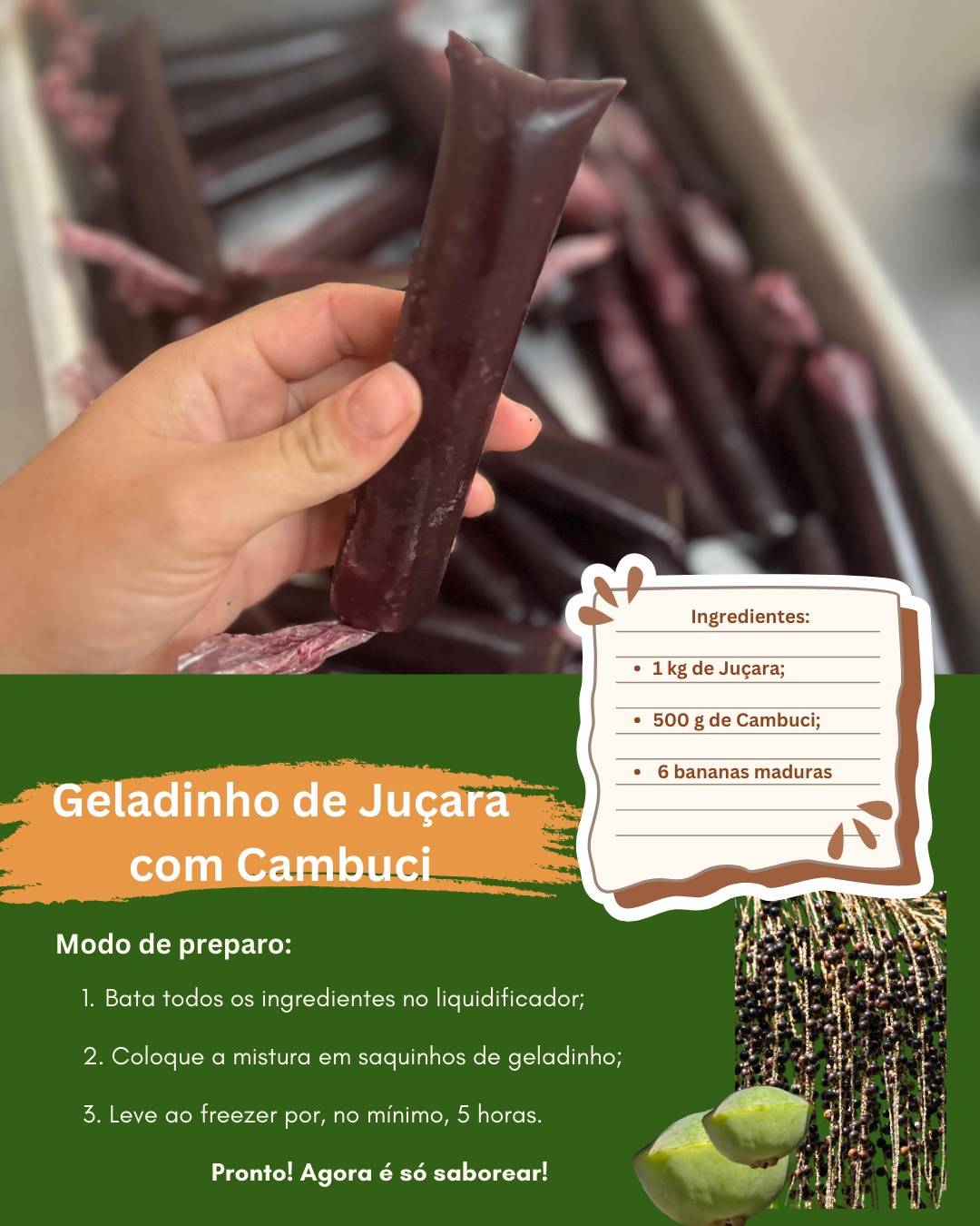 Dica Refrescante para um dia quente.
Essa receita foi ensinada nas oficinas da professora Michele Gilaberte (Universidade de Taubaté) e reproduzida pela nossa nutricionista do projeto.
As frutas utilizadas vieram diretamente de pequenos produtores rurais que cultivam e preservam a sociobiodiversidade do nosso território.
A juçara pode ser adquirida com o produtor Donizete e o cambuci do produtor Carlos.
Realização: Instituto IHH Fauser
Apoio: Prefeitura de Paraibuna
Projeto realizado por meio do Programa Movimento Sustentável
#EducaçãoAmbiental #FrutasNativas #MataAtlântica #Sociobiodiversidade #Paraibuna #MeioAmbiente #AlimentaçãoSaudável #receita #juçara #cambuci #institutohhfauser