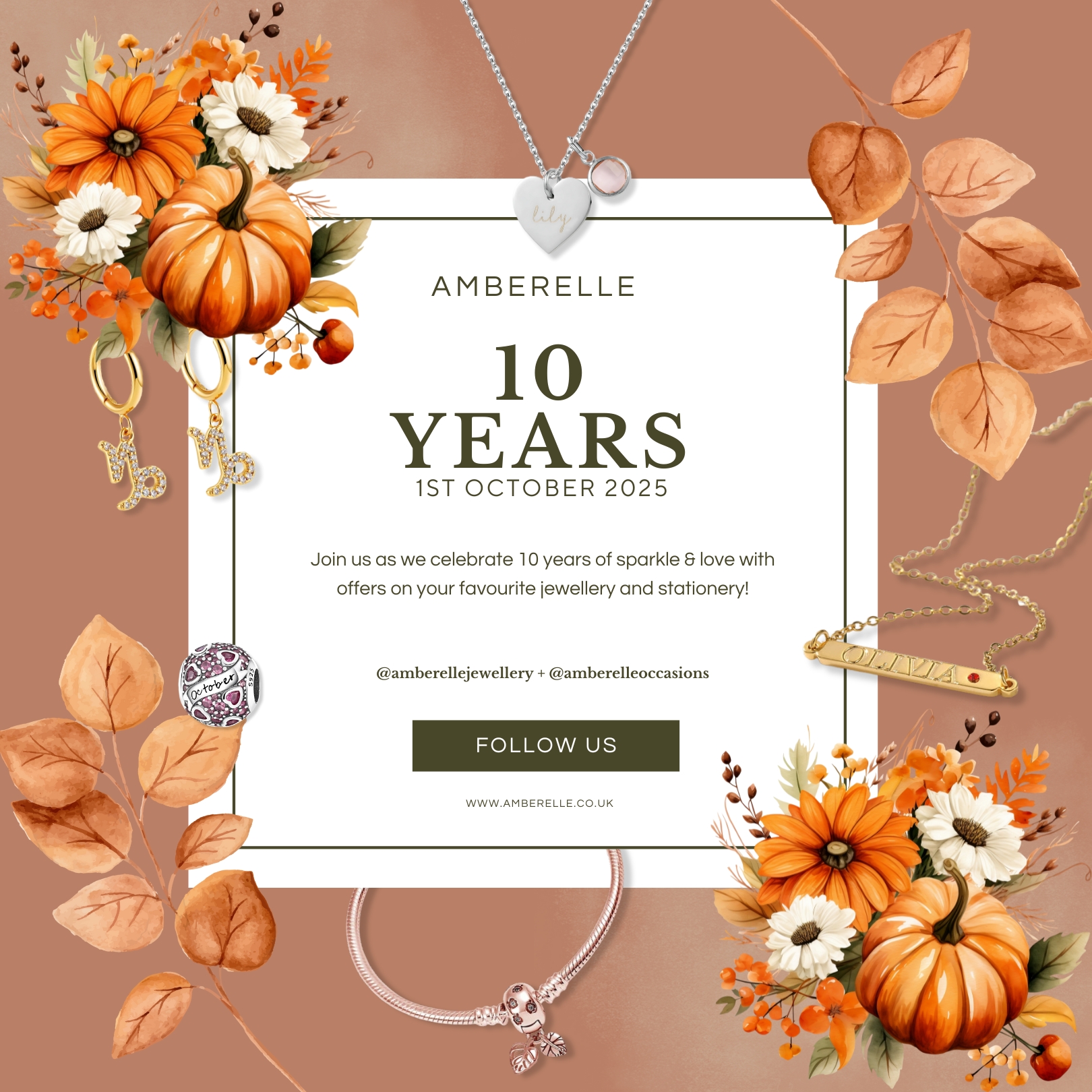 ๐ฅ Amberelle is 10! ๐ฅ
This October marks 10 incredible years of Amberelle Jewellery & Occasions, and we want YOU to celebrate with us!
๐ Follow Amberelle for:
โ Exclusive anniversary discounts
โ Sparkling jewellery inspiration
โ Wedding & occasion stationery discounts
๐ Join the celebration and be part of the next 10 years!