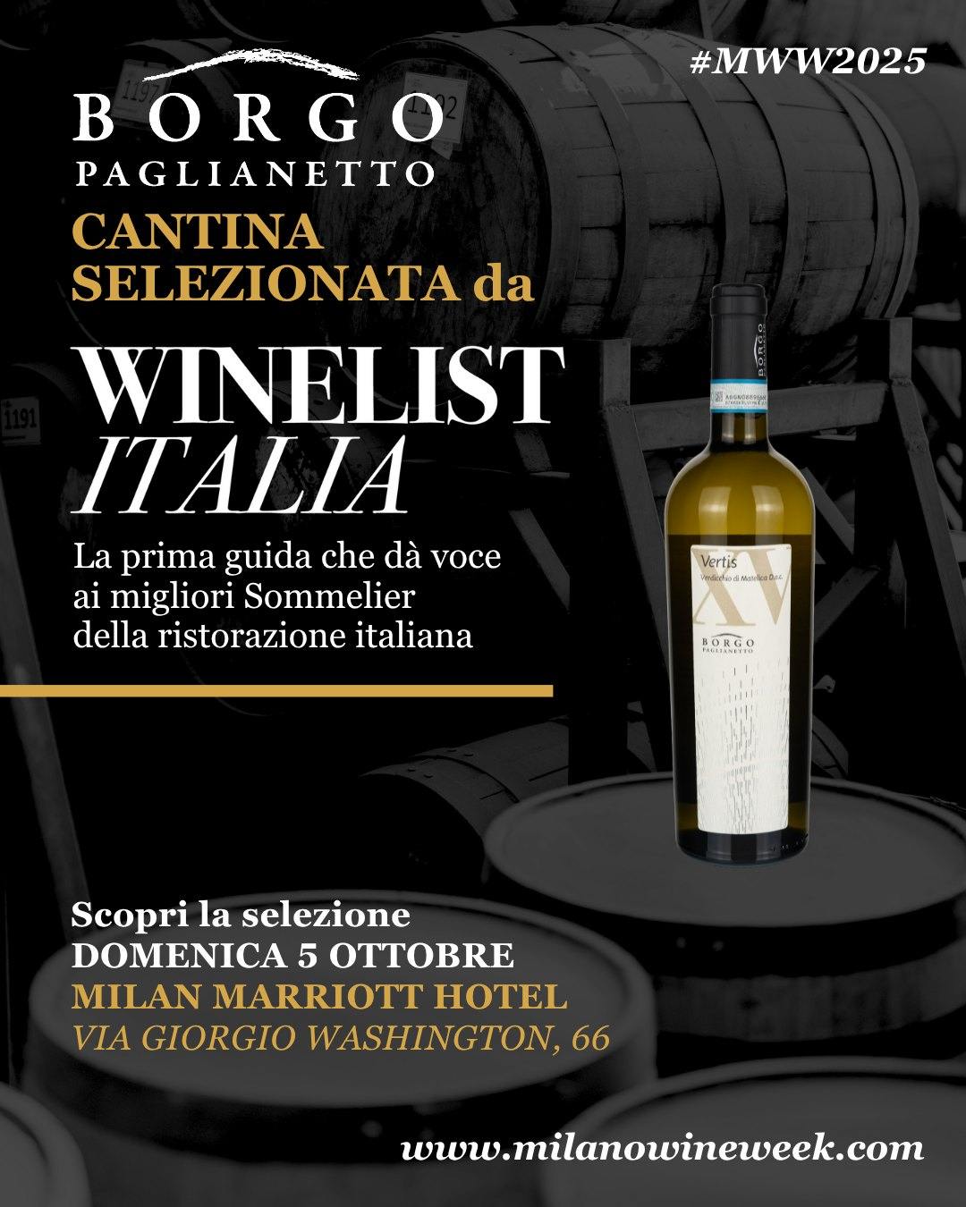 Vi aspettiamo con il nostro Verdicchio di punta Vertis 2022, domenica 5 ottobre, in occasione del Grand Tasting organizzato durante la Milano Wine Week!
100 tra i migliori Sommelier d’Italia presenteranno una selezione di 10 etichette ciascuno e saranno i protagonisti del Walk Around Tasting: un’esperienza unica di degustazione che offrirà al pubblico l’opportunità di scoprire una carta vini d’eccezione, creata appositamente per l’evento.
Un viaggio nel calice, firmato Italia. 🥂✨
We look forward to welcoming you with our flagship Verdicchio Vertis 2022 on Sunday, October 5th, for the Grand Tasting during Milano Wine Week!
100 of Italy’s top sommeliers will each present a selection of 10 labels and lead the Walk Around Tasting: a unique opportunity to explore an exclusive wine list specially curated for the occasion.
An unforgettable wine journey, proudly Made in Italy. 🥂✨
#borgopaglianetto #mww2025 #vinoitaliano #organic #madeinitaly #matelica #winelovers #milanowineweek2025 #milano