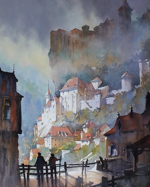 During our stopover at Carlux we took the opportunity to ride out to Rocamadour. It's a charming little town whose main street reminded me a little of Pienza in Italy. Our reason for visiting, though, was because I have long admired Thomas Schaller's enchanting watercolour painting 'Towers of Rocamadour' and I wanted to see the place which inspired it. I knew that the painting would be an impression so didn't expect to see exactly what Thomas painted - he had a much sunnier day to start with, I think! - but I wasn't disappointed. It was fascinating to walk around, and up and down, to try to get as close as possible to his viewpoint and see, as we did, the perspectives change.
#rocamadour #france #art #thomaswschaller #thomaswschallerpainting #towersofrocamadour #watercolour