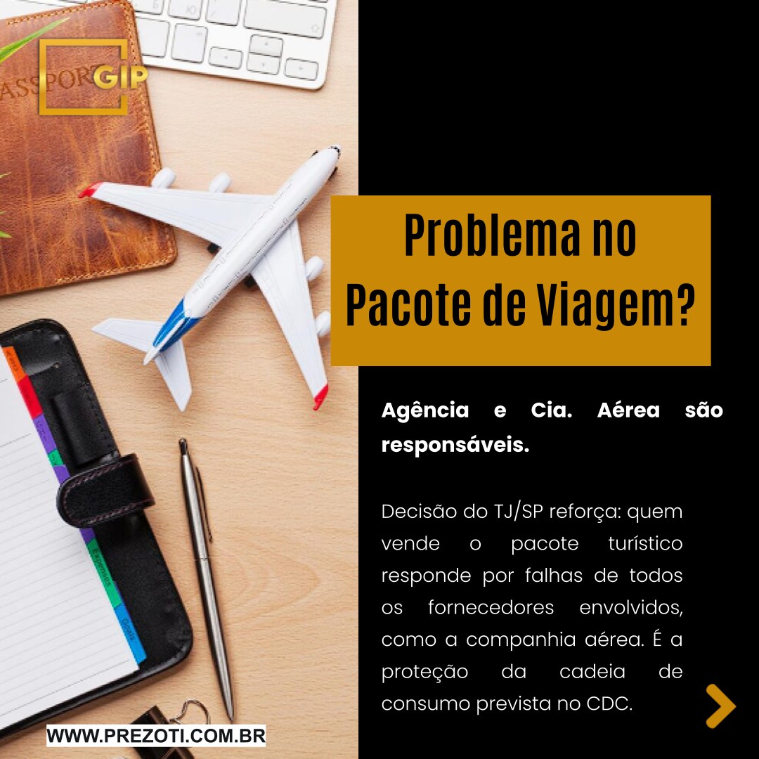 Você compra um pacote de viagem completo, a companhia aérea altera o voo e a agência de viagens diz que a culpa não é dela. Para quem você reclama?
Uma decisão do Tribunal de Justiça de São Paulo (TJ/SP) esclarece: a responsabilidade é de todos!
No caso, uma cliente comprou um pacote na Decolar, mas a companhia aérea mudou as datas do voo, tornando a hospedagem e os passeios inúteis. A agência se isentou da responsabilidade, mas a Justiça reverteu a situação.
A Regra de Ouro do Consumidor:
O Tribunal aplicou a responsabilidade solidária da cadeia de fornecedores, prevista no Código de Defesa do Consumidor. Isso significa que, aos olhos do cliente, todos que participam do negócio (agência, companhia aérea, hotel) são igualmente responsáveis pela solução do problema. Quem montou e vendeu o pacote tem o dever de garantir que tudo funcione.
Essa decisão é um alívio para os consumidores. Você não precisa ficar no meio do "jogo de empurra". Pode acionar a empresa que lhe vendeu o pacote para buscar sua indenização.
Seu direito a uma viagem tranquila é protegido por lei. A Gonçalves Ignácio & Prezoti Advocacia e Assessoria Jurídica é especialista na defesa dos direitos do consumidor e do passageiro.
Acesse nosso site: www.prezoti.com.br
#DireitoDoConsumidor #DireitoDoPassageiro #PacoteDeViagem #ResponsabilidadeSolidaria #CDC #Viagem #AgenciaDeViagem #TJSP #GIPAdvocacia