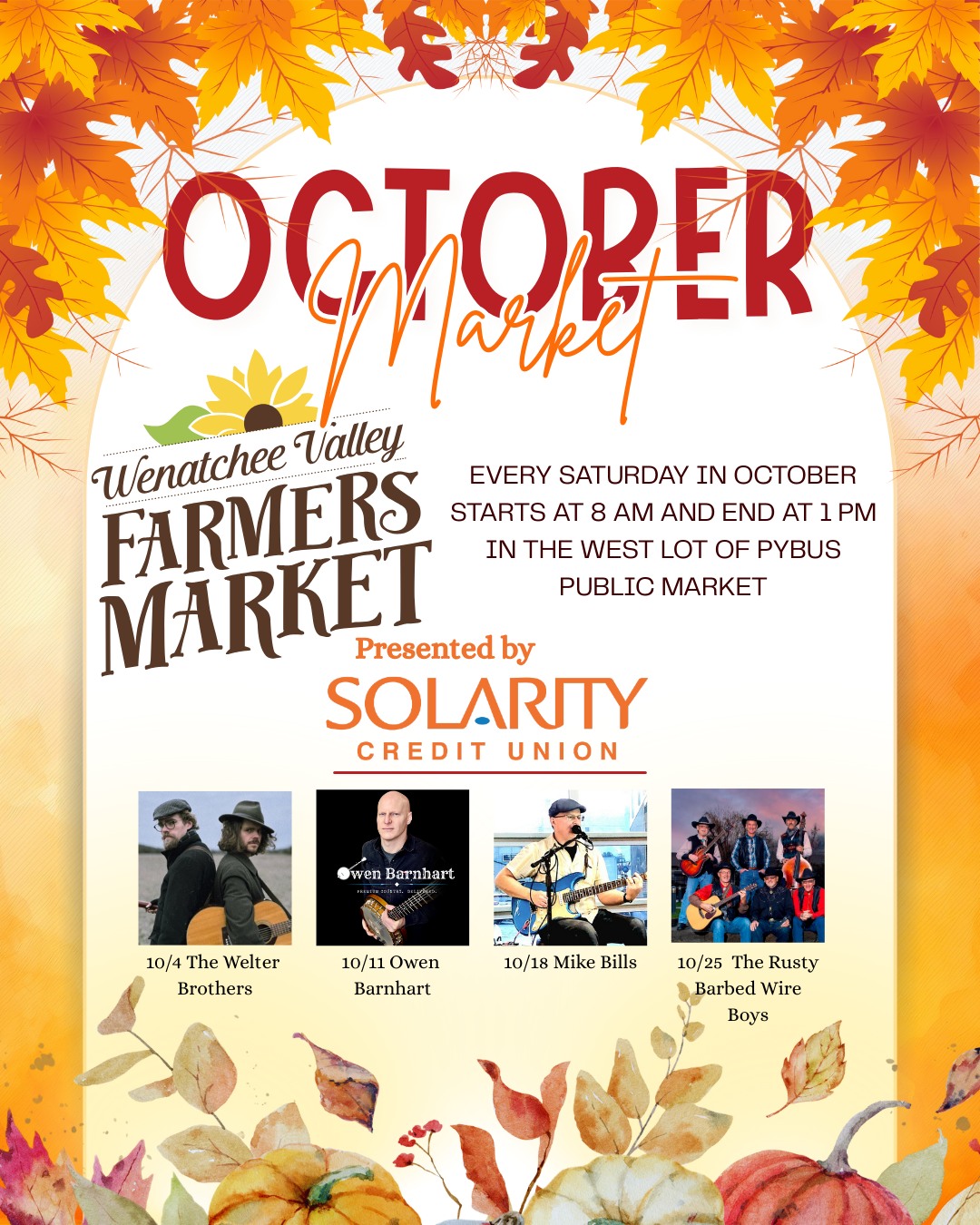BEWARE THE PUMPKIN SPICE!!!
Yep, October is here. And so are we! Looking forward to a wonderful month of #Marketlife with @solaritycreditunion . You only have 4 more opportunities to hear the great entertainment brought to you by our very own @applesox . Come see the @welterbrothers This Saturday.
#FarmOn #WhoeverControlsPumpkinSpiceControllstheUniverse