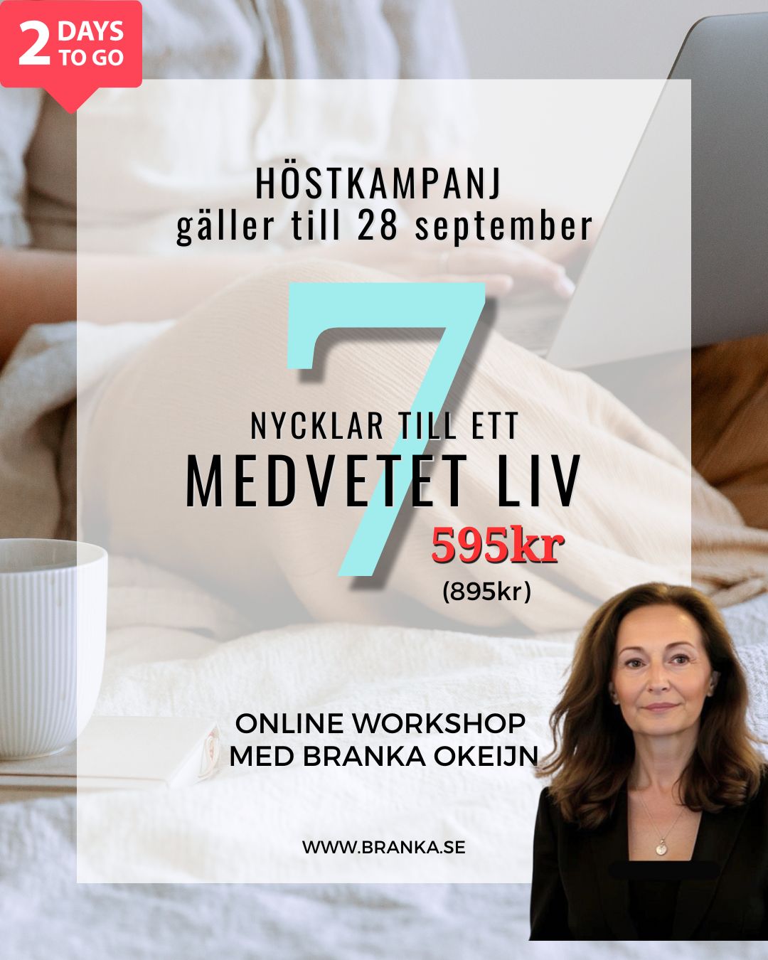 I MORGOM AVSLUTAS KAMPANJEN!
Det kommer stunder i livet då vi uppmanas att lyfta blicken och minnas varför vi är här. Att växa i medvetenhet är inte längre något vi kan skjuta framför oss. Det är en inre röst vi inte längre kan ignorera
Frågorna blir allt mer angelägna. Hur vill du leva ditt liv? Hur möter du dig själv, och hur möter du andra? Vilket avtryck vill du lämna efter dig när du en dag går vidare?
Just nu är en tid för klarhet och för mod. För att våga lyssna inåt, dra dina gränser och välja det som är äkta. Det är en tid att leva med hjärtat som kompass, även när världen runt omkring gungar. För mitt i allt kaos finns en större kraft som bär oss, som visar vägen mot en större helhet där vår inre resa och transformation leder till något mer levande och livskraftigt.
7 NYCKLAR TILL ETT MEDVETET LIV är skapad för dig som längtar efter att leva mer närvarande, sant och hjärtcentrerat. I kursen får du verktyg som hjälper dig att stärka kontakten med ditt inre och skapa en förändring som håller över tid. Passa på! I morgon den 28 september går erbjudandet ut.
Du får:
🔹 E-bok (44 sidor)
🔹 8 inspirerande videomoduler
🔹 8 övningshäften
🔹 6 guidade meditationer
🌟 Och så en liten BONUS - Ditt obegränsade jag!
📥 Du kan ladda ner alla övningar och meditationer och behålla dem för alltid.
‼️Kanonpris t o m 28 september 595 kr (ord. 895 kr)
🎁 Tillgång till allt kurssidorna under tre månader efter köp.
En fullmatad, själfull workshop för dig som är redo att växa – inifrån och ut.
👉 Läs mer & boka på 🌐 www.branka.se
🔗 Länk i profil @brankaokeijn