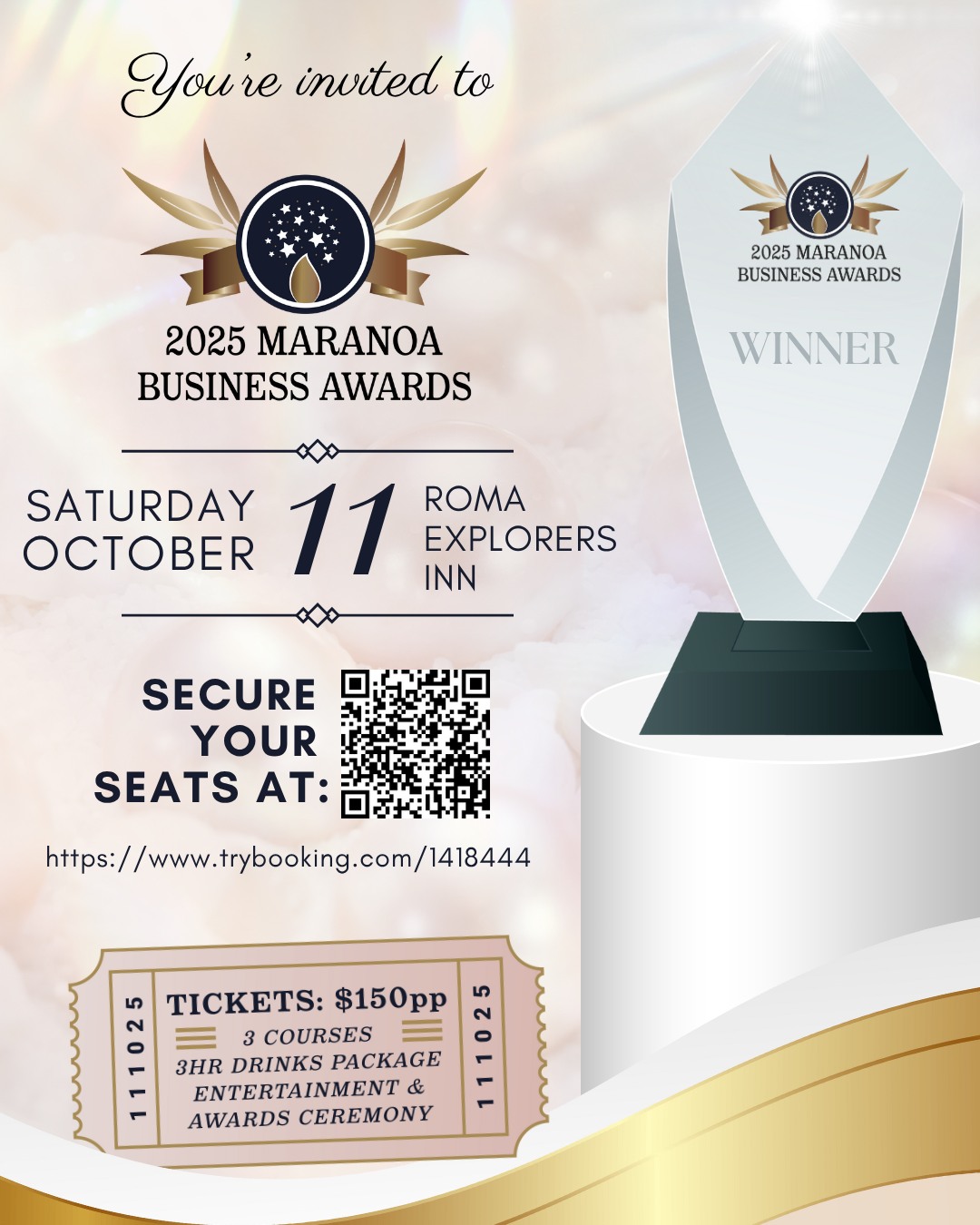 We are at the pointy end now!
The Maranoa Business Awards are almost here – and seats are limited. Don’t be the one hearing about it afterwards… be in the room where we celebrate the best of Maranoa business! 🥂✨
If you nominated or were nominated, you need to secure your tickets today!
📅 Book your tickets TODAY before they’re gone.
👉 https://www.trybooking.com/DCSHO
#MaranoaBusinessAwards #rcat