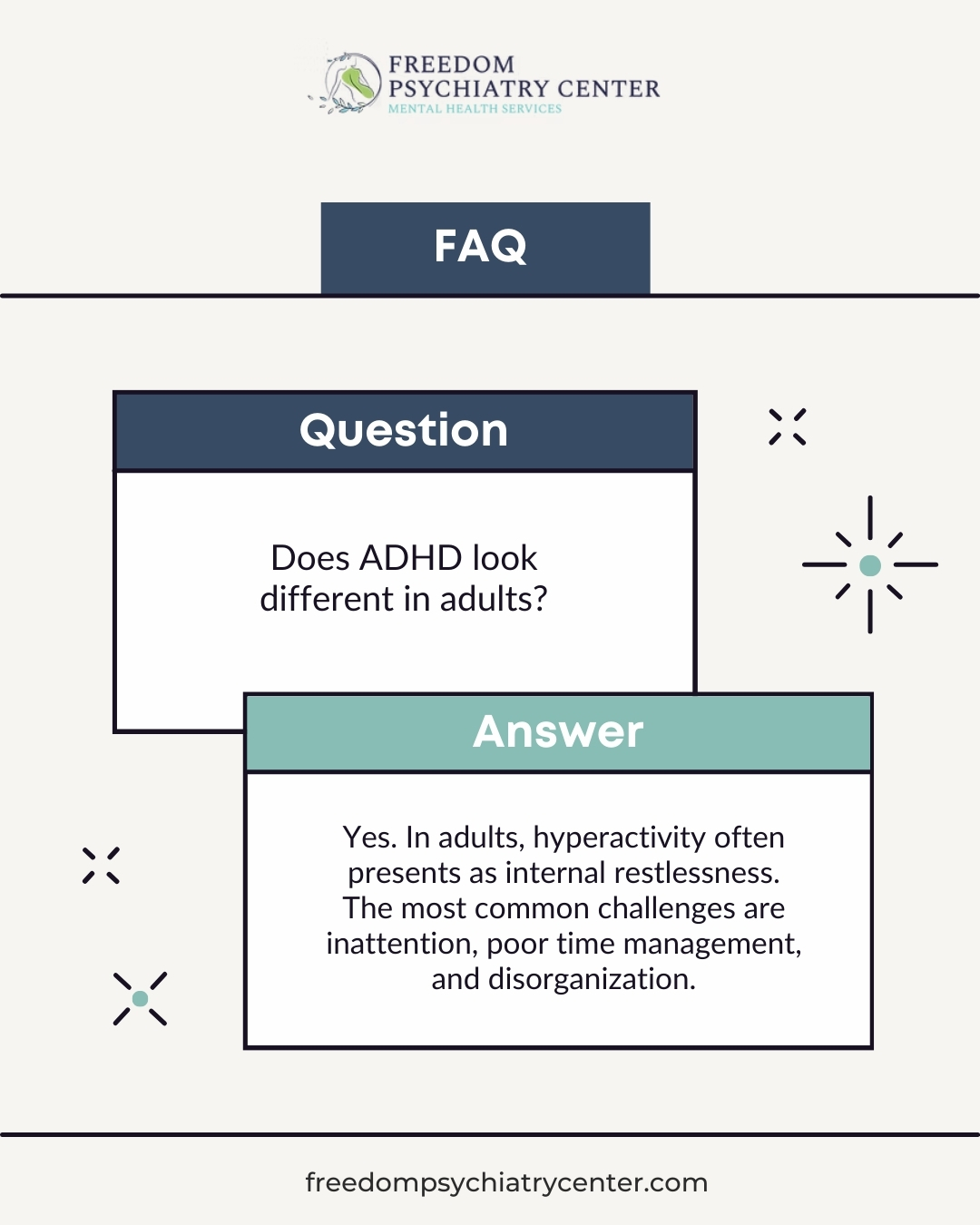 A great question we often hear is how ADHD presents differently in adults. While the classic hyperactivity might lessen, it can transform into feelings of restlessness and difficulty relaxing. Adult ADHD often manifests as challenges with organization, procrastination, and managing daily responsibilities. If this sounds familiar, know that effective treatments and strategies are available.
#ADHDinAdults #AdultADHD #QnA #AskDrPaul #FreedomPsychiatry #MentalHealthArizona #ADHDSupport #PhoenixAZ
