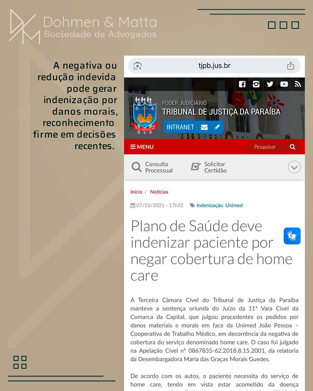 Em muitas decisões, a Justiça reconheceu que os planos de saúde são obrigados a custear o home care sempre que houver indicação médica, mesmo que o contrato não preveja esse serviço.
Isso significa que, se o seu médico indicou home care e o plano de saúde negou ou reduziu o atendimento, essa recusa pode ser considerada abusiva. O direito do paciente deve prevalecer sobre cláusulas contratuais que limitem o acesso a um tratamento essencial ⚖️.
Se você passou por essa situação, é fundamental guardar a prescrição médica, a negativa formal do plano e buscar orientação jurídica. Assim, é possível agir com rapidez para garantir o cuidado que a sua saúde exige.
Entre em contato para que possamos analisar seu caso e ajudar a proteger seus direitos.
#direitodasaude #homecare #tratamentonegado #direitoaplenosaude #justicapelavida #direitomedico #direitodoconsumidor #planosdesaude #reembolso #reembolsomedico #reembolsoedesembolso #medicinabrasil #clinicamedica #clinicaestetica #erromedico #doencasraras #doencarara #dma #autismobrasil #sindromededown