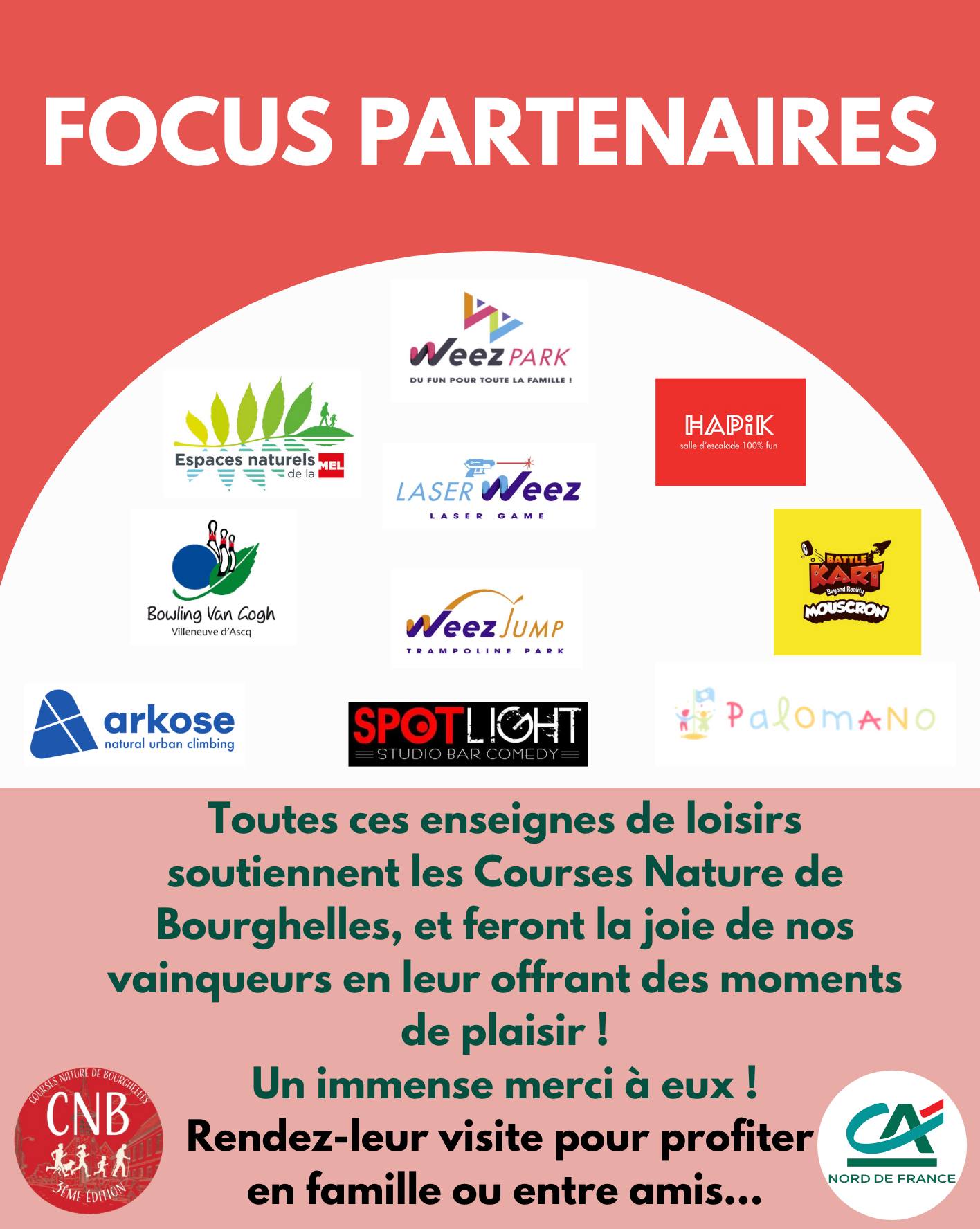 FOCUS PARTENAIRES
Les Courses Nature de Bourghelles ont été soutenues par de nombreux partenaires qui viendront récompenser nos vainqueurs...
Merci pour leur générosité et leur soutien !
#coursesnaturedebourghelles #CNB #focuspartenaires
