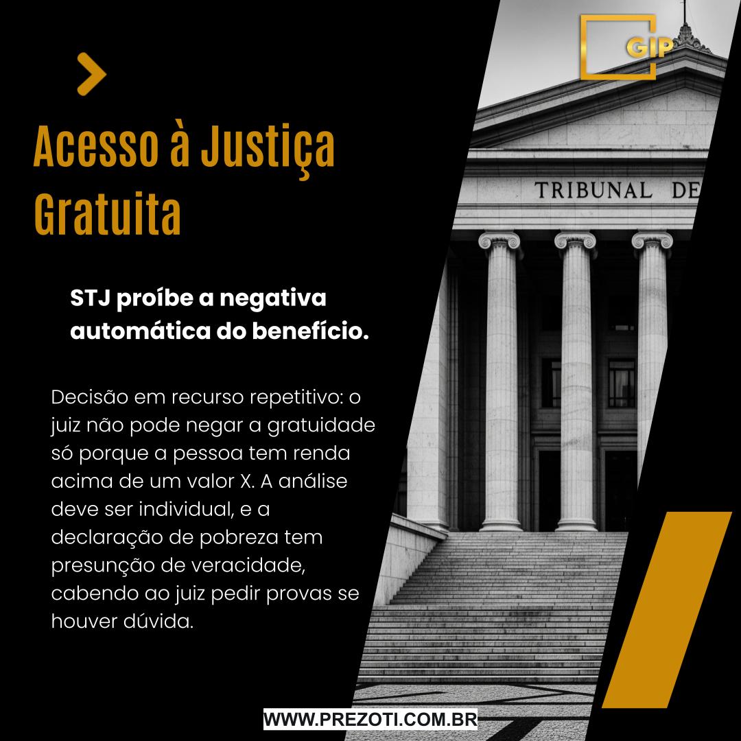 Você já teve um pedido de Justiça Gratuita negado automaticamente porque sua renda era "muito alta" na opinião do juiz? O Superior Tribunal de Justiça (STJ) acaba de proibir essa prática!
Em uma decisão histórica e de efeito vinculante para todo o Brasil (Tema 1.178), a Corte Especial definiu que:
Um juiz NÃO PODE usar critérios objetivos, como uma faixa de renda, para negar de imediato a gratuidade.
A declaração de pobreza que você assina é, por lei, considerada verdadeira.
Se o juiz tiver indícios de que a pessoa pode pagar, ele DEVE, primeiro, dar a oportunidade para que ela comprove sua real situação financeira.
Essa decisão é uma vitória imensa para o acesso à Justiça. Ela reconhece que a capacidade de pagar as custas de um processo não é um número frio, mas depende da realidade de cada um. É o fim da "régua" automática e a valorização da análise caso a caso.
O direito de buscar a Justiça não pode ser barrado por barreiras econômicas. A Gonçalves Ignácio & Prezoti Advocacia e Assessoria Jurídica celebra a decisão e atua firmemente para garantir o acesso de seus clientes à Justiça.
Acesse nosso site: www.prezoti.com.br
#AcessoAJustica #JusticaGratuita #DireitoConstitucional #STJ #RecursoRepetitivo #DireitosDoCidadao #Advocacia #Justiça #GIPAdvocacia
