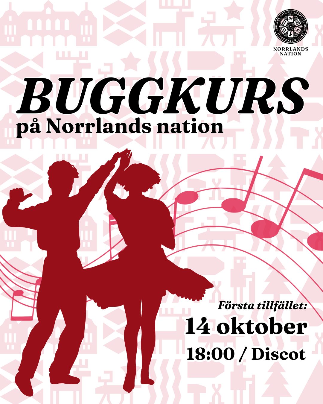Kulturutskottet välkomnar in till nybörjarkurs i BUGG!
Under sju tisdagskvällar får du lära dig grunderna i bugg och blir redo att dansa på fester, bröllop, logar eller varför inte på dansgolvet!
Kursen passar både dig som aldrig dansat tidigare och dig som vill fräscha upp grunderna. Och känner du dig trygg i en roll – förare eller följare – varför inte testa den andra?
Datum: Tisdagar, 14 oktober – 25 november (7 tillfällen)
Tid: 18:30 – 20:00
Plats: Discot, Norrlands Nation
Pris: 140 kr för hela kursen. Överskott går till Goda Grunder, Norrlands nation renoveringsinsamling.
Instruktörer: Utbildade instruktörer från UBSS (Uppsala Bugg & Swing Society)
Språk: Svenska
Nivå: Nybörjare
Anmälan sker i Facebook-eventet "Buggkurs på Norrlands nation".
OM BUGG:
Bugg är en svensk pardans som är både lätt att lära sig och väldigt rolig. Den dansas till musik i fyrafjärdedelstakt och passar lika bra till dansband som till modern popmusik. Bugg är en av Sveriges mest populära sociala danser och förekommer överallt – från logdans och klubbar till bröllop.
___
The Culture Committee invites you to a beginners course in Bugg!
Over seven Tuesday evenings, you will learn the basics of bugg and be ready to dance at parties, weddings or why not on the dance floor!
The course is suitable for both those who have never danced before and those who want to refresh their basics. And if you feel confident in one role – leader or follower – why not try the other?
Dates: Tuesdays, 14 October – 25 November (7 sessions)
Time: 18:30 – 20:00
Location: Discot, Norrlands Nation
Price: 140 SEK for the entire course. Surplus funds will go to Goda Grunder, Norrlands Nation's renovation fund.
Instructors: Trained instructors from UBSS (Uppsala Bugg & Swing Society)
Language: Swedish
Level: Beginners
Registration is done via the Facebook-event "Buggkurs på Norrlands nation".
ABOUT BUGG:
Bugg is a Swedish partner dance that is both easy to learn and great fun. It is danced to music in four-four time and is equally suited to dance bands and modern pop music. Bugg is one of Sweden's most popular social dances and can be found everywhere – from barn dances and clubs to weddings.