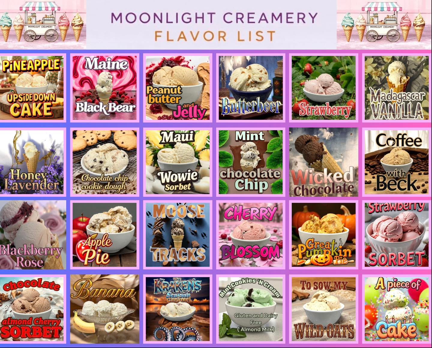 🎉🍦 Happy October 1st, everyone! 🍂 As we dive into this cozy month filled with fall vibes, we’re thrilled to present our ice cream lineup for today! Get ready to indulge in some delicious flavors that will make your taste buds sing! 🎶✨
But wait—hold on to your spoons! 🍨 Our lineup is subject to change based on availability, so don’t miss out on your favorites! Swing by and treat yourself while the flavors last! Let’s make this October a sweet one! 🍁💖