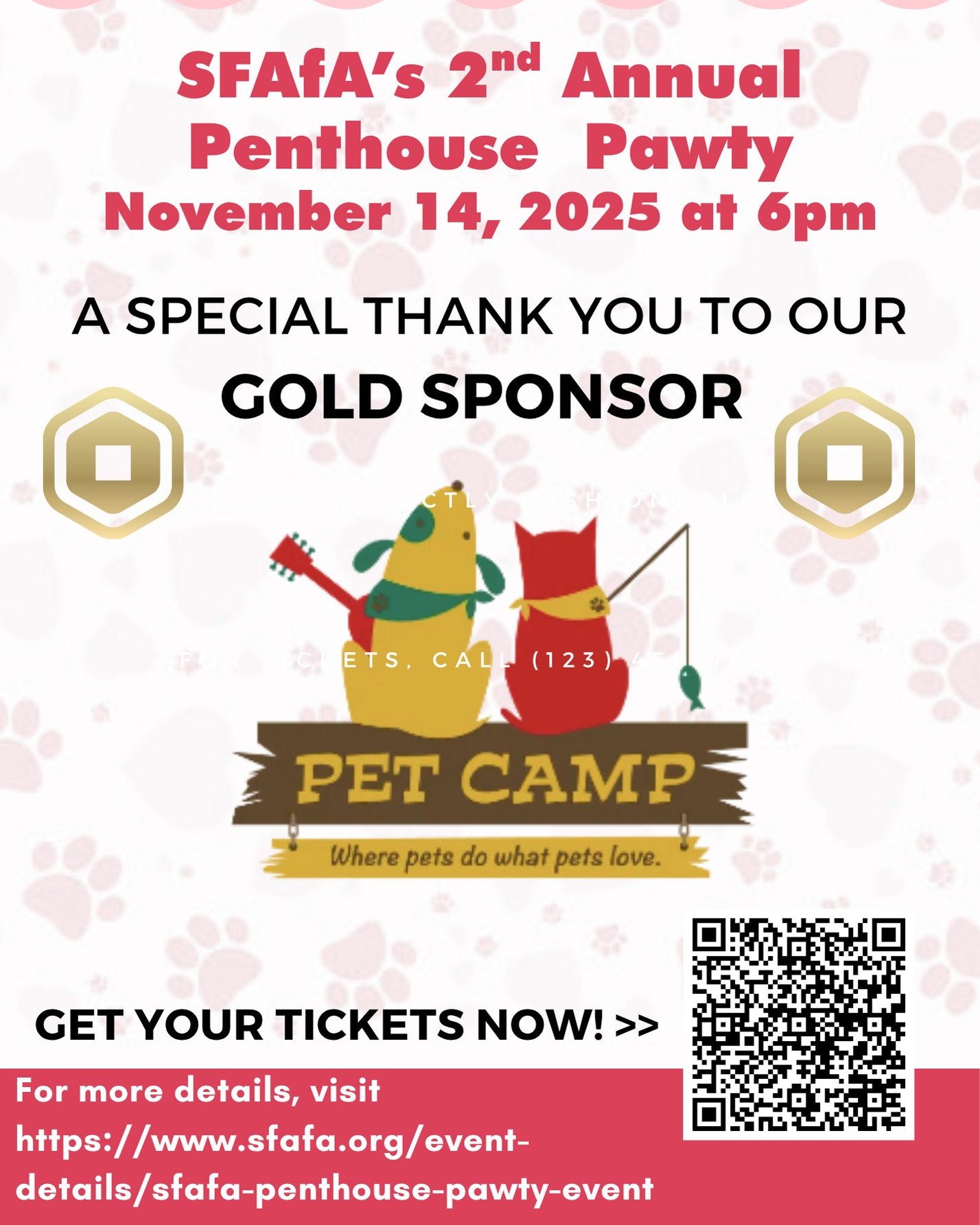 Golden hearts deserve a golden spotlight ✨🐶🐱
We’re thrilled to honor Mark Klaiman / Pet Camp as our Gold Sponsor for this year’s Penthouse Pawty! Your support helps us turn a night of fun into a future of impact. 💛
🎟️ Join us in celebrating at the Penthouse Pawty → https://www.sfafa.org/event-details/sfafa-penthouse-pawty-event or scan our QR code above