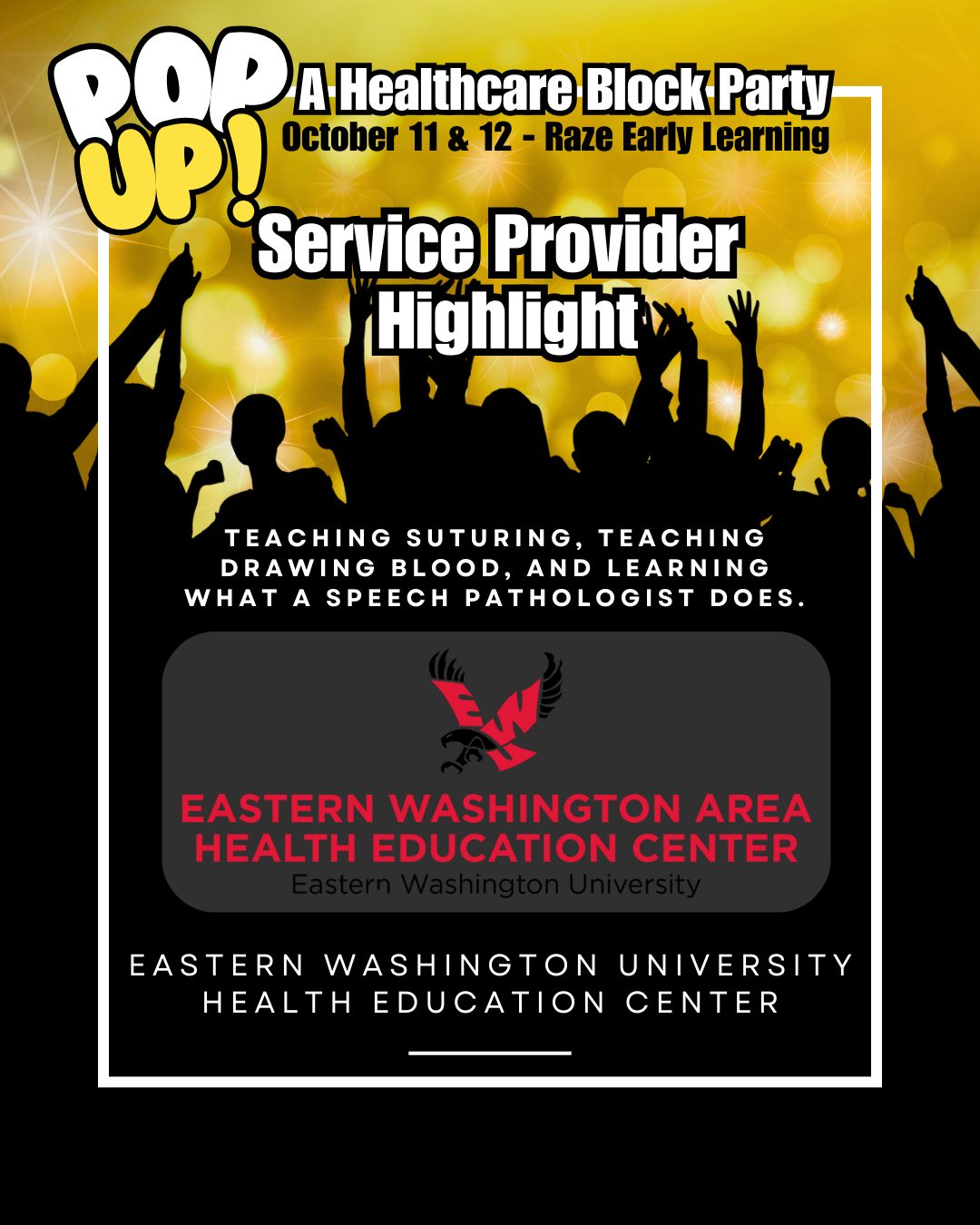 🎉Meet the team powering the block party!
Join us at Raze Early Learning & Development Center on October 11th and 12th and connect with @easternwashingtonuniversity- Eastern Washington Area Health Education Center and College Access!
✔Check out the phlebotomy lab and learn suturing, how blood is drawn, and what a speech pathologist does.
🎉They will also be accepting college applications with on-site, same-day acceptance for eligible students!
We'll be giving a special shout-out to all accepted students at the block party.
About: EWAHEC works to establish a youth pipeline of health care professionals from rural communities!
RSVP to the block party and learn more at www.majirising.org
#MajiRising #spokanewashington #vibesandvitalsigns #community #CommunityHealth #CommunityCare #healthycommunities #heathcare #healing