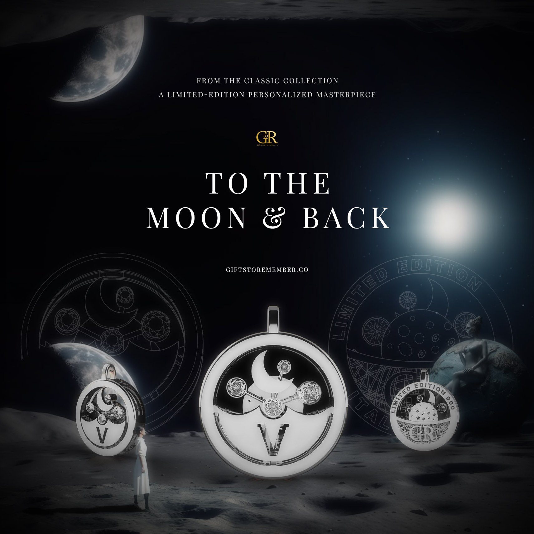 To the Moon & Back · The Classic Collection
A design that speaks the language of eternity.
Graceful and timeless, it mirrors the bonds that guide us beyond horizons.
Every curve, every detail, a silent promise that love’s journey knows no end.
#GiftstoRemember #LuxuryJewelry #PersonalizedJewelry