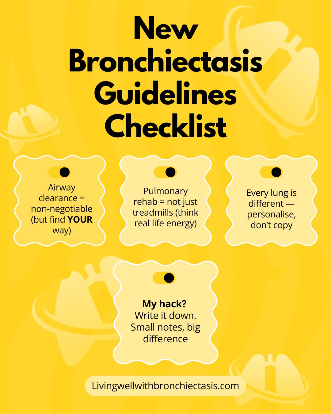 Science says: structure helps. (Have you read the latest @europeanrespiratorysociety Bronchiectasis Guidelines?)
Real life says: structure’s tricky.
Somewhere in the middle is where we actually live well.
Check out a few of my favourite bits from the latest guidelines: https://www.livingwellwithbronchiectasis.com/post/helping-yourself-what-the-new-bronchiectasis-guidelines-mean-for-us
#Bronchiectasis #ERSGuidelines #LungHealth #AirwayClearance #PulmonaryRehab #LivingWellWithBronchiectasis #ChronicIllnessHumour
#ChronicIllnessCommunity #bronchiectasis #respiratoryhealth #PatientPerspective #lunghealth #aerobika #Bronchiectasis #chronicillness #LungHealth #PatientSupport #ChronicIllnessMotivation #ChronicIllnessMotivation #neilmed #discipline #pcd_australia #europeanrespiratorysociety