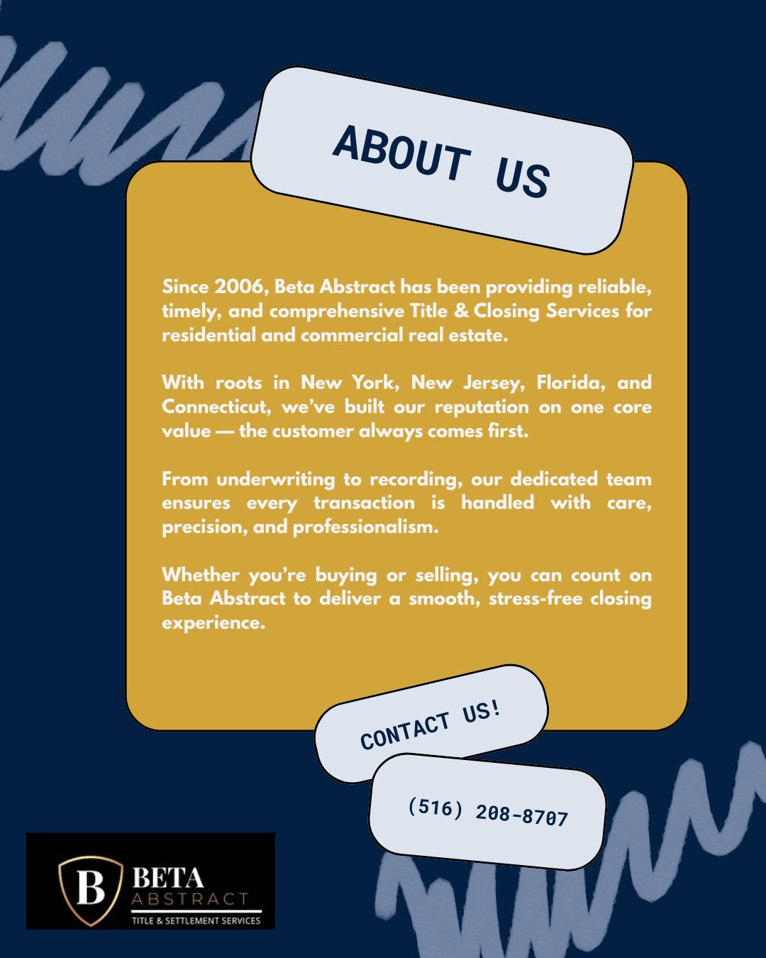 For nearly two decades, Beta Abstract has helped clients close with confidence through timely, reliable, and stress-free service.
Whether you’re buying or selling, our team is here to make every closing smooth and seamless. 🏡✨
#TitleServices #RealEstate #NowInAll50States #SmoothClosings #BetaAbstract