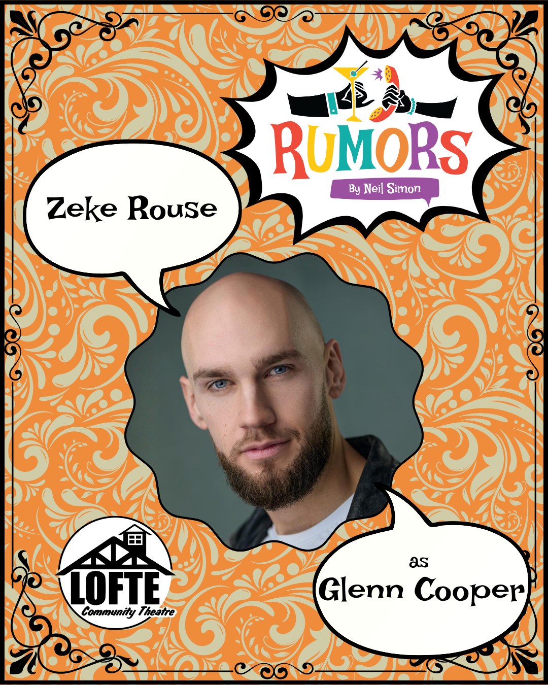 We are thrilled to introduce one of our cast members for Rumors: Zeke Rouse as Glenn Cooper! Performances of Rumors run October 17, 18, 19, 23, 24, 25, 26. Tickets are available at lofte.org/tickets or by calling 402-234-2553.
Zeke has been part of the Lofte family since childhood, first appearing on stage with Missoula Children’s Theatre. Though it’s been eight years since his last Lofte performance (you may remember him as Prince Herbert in Spamalot! – 2017), he is delighted to return to what he fondly calls his “home away from home.” In recent years, Zeke has been living in the Czech Republic, where he has performed professionally with the Mad & Merry Men Theatre Company and appeared in film and television, including a cameo in the upcoming Amazon series Ride or Die starring Octavia Spencer and Hannah Waddingham. He is thrilled to be back on the Lofte stage and sends heartfelt thanks to the cast, crew, and audience for welcoming him home again—and to his fiancé, Jakub, for his endless love and encouragement.
Shows start at 7:00 on Thursdays, Fridays, and Saturdays, and 2:00 on Sundays. The concession stand will open 1 hour before the show starts, and the house will be open for seating at this time as well.
More about Rumors: A wedding anniversary party is being held for Charley Brock, the Deputy Mayor of New York, and his wife, Myra. Ken Gorman, a lawyer, and his wife, Chris, are the first to arrive at the party and first to discover Charley with a flesh wound, who now lies bleeding in another room. Myra is nowhere to be seen. Charley’s self-inflicted bullet injury sets off a series of events, causing his guests to scramble to get “the story” straight before the authorities arrive. As the confusion and miscommunications mount, the evening spins off into classic farcical hilarity. We suggest PG-13
.
.
.
.
.
#Lofte #TheLofte #BornInABarn #LofteTheater #CommunityTheater #CommunityTheatre #Volunteer #Nebraska #CassCounty #Lincoln #Omaha #WeepingWater #Manley #theatre #theater #live #livetheater #livetheatre #localtheater #localtheatre #comedy #rumors #neilsimon #play