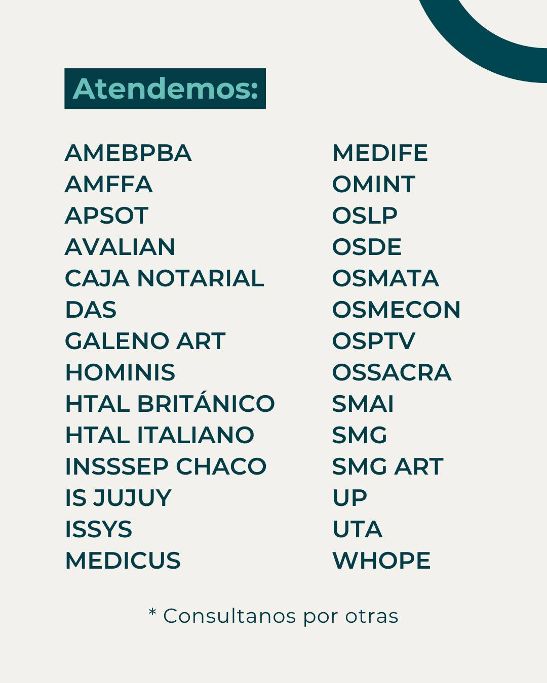 🏥 En ALPI atendemos obras sociales, prepagas y ARTs para brindar la mejor atención a nuestros pacientes.
Para más información sobre nuestras coberturas y servicios, contactanos:
📍 Soler 3945, CABA
📞 (011) 4839-7700
📲 +54-911-3332-9926
📧 turnos@alpi.org.ar
#ALPI #AtenciónMédica #obrassociales