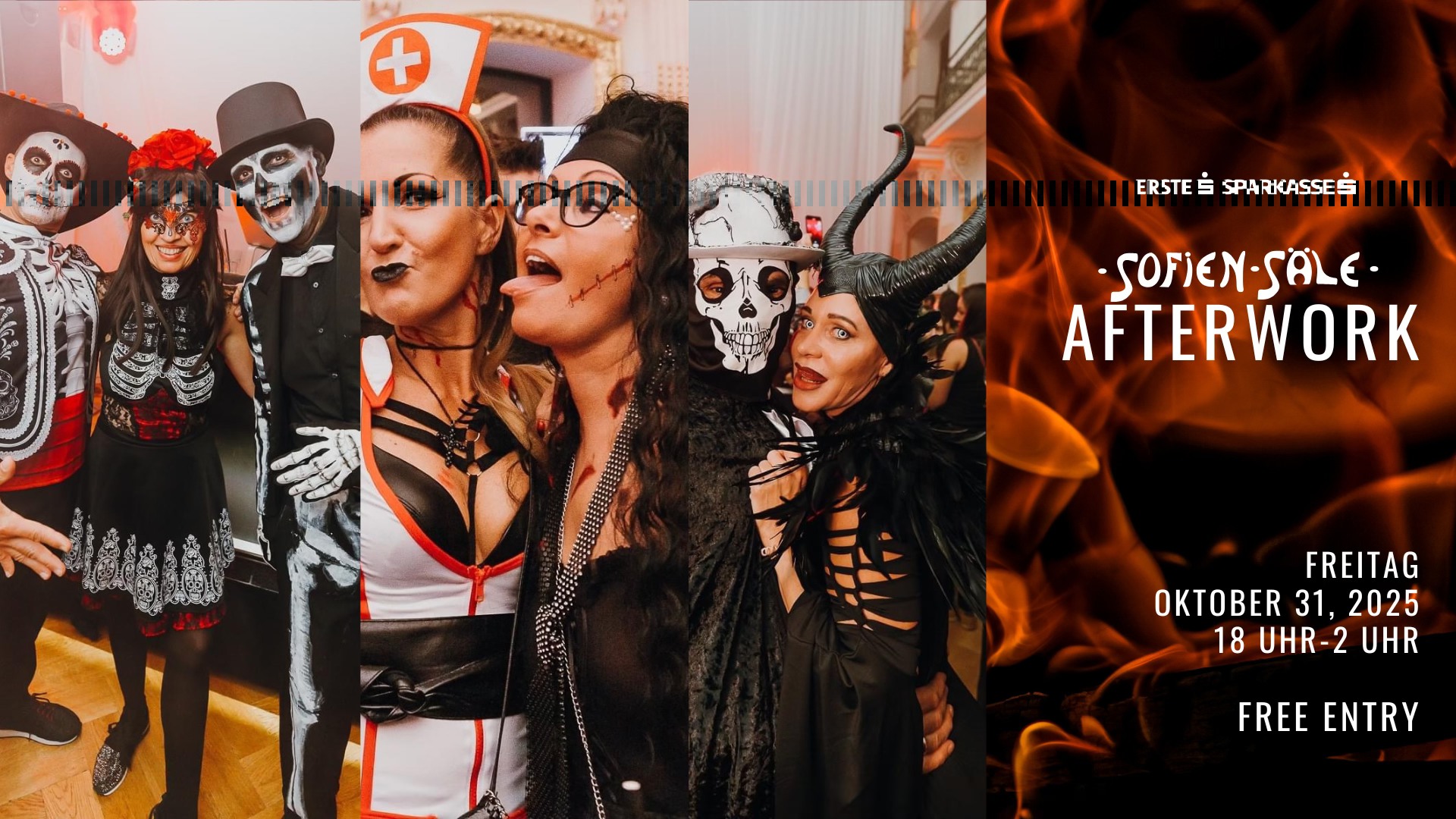 ► SOFIENSÄLE AFTERWORK - the HALLOWEEN edition*
► Fr, 31.10.2025
► 18 - 2 Uhr
► FREIER EINTRITT
* Verkleidung gerne, aber keine Pflicht!
► FREE WELCOME DRINK zwischen 18 und 19 Uhr für die ersten 100 Gäste die sich unter diesem Link registrieren >> http://eepurl.com/c1u1nf
Das Sofiensäle Afterwork öffnet um 18 Uhr die wahrscheinlich legendärste Eventlocation der Stadt für das exklusive Feierabend Come2gether. Der ehrwürdige, goldgeschmückte Sofiensaal bietet den wohl schönsten Rahmen um sich das eine oder andere wohlverdiente Feierabendgetränk bei FREIEM EINTRITT zu gönnen! Auf der Tanzfläche sorgen DJ Sounds von 70er/80er/90er bis zu aktuellen Hits für beste Stimmung.
▬▬▬▬▬▬▬▬▬▬▬▬▬▬▬▬▬▬▬▬▬▬▬▬▬▬▬▬▬▬▬▬▬▬
► Freitag, 31. Oktober ab 18 Uhr (BIS 2 UHR!!!)
► SOFIENSÄLE AFTERWORK
► Marxergasse 17, 1030 Wien
▬▬▬▬▬▬▬▬▬▬▬▬▬▬▬▬▬▬▬▬▬▬▬▬▬▬▬▬▬▬▬▬▬▬
► TISCHRESERVIERUNGEN
► afterwork@sofiensaele.com
▬▬▬▬▬▬▬▬▬▬▬▬▬▬▬▬▬▬▬▬▬▬▬▬▬▬▬▬▬▬▬▬▬▬
► zentrale Lage
► 3 Minuten von Wien Mitte
► Parkgarage im Haus (Spezialtarif 1,70/h)
▬▬▬▬▬▬▬▬▬▬▬▬▬▬▬▬▬▬▬▬▬▬▬▬▬▬▬▬▬▬▬▬▬▬
PARTNER:
Heineken ★ Red Bull ★ Pernod Ricard ★ Moet Hennessy ★ Velo ★ Erste Bank und Sparkasse