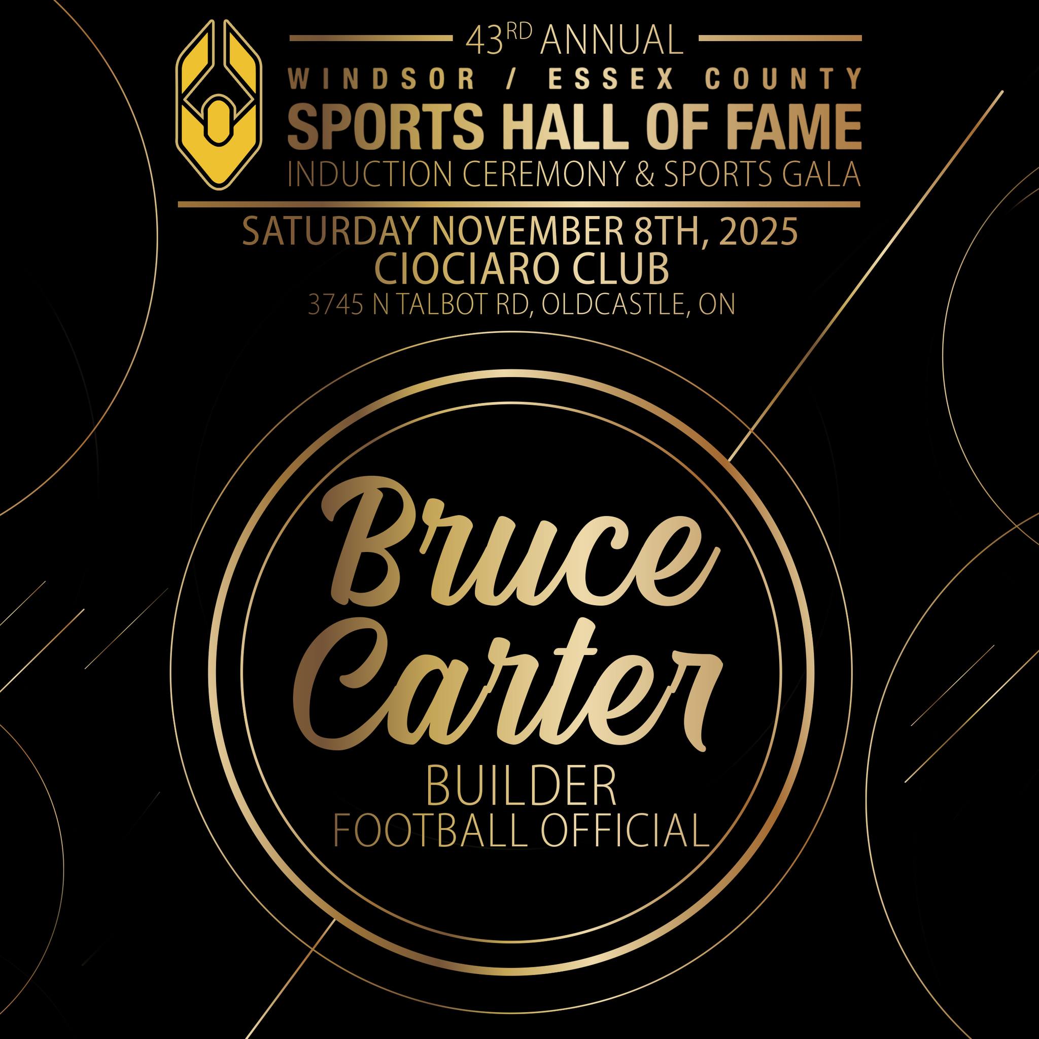 🏈 Meet the Inductee - Bruce Carter 🏈
.
.
Bruce Carter has been a long-time member of the Windsor District Football Officials Association, and refereed more high school playoff and championship games than any other official in history! He has now brought his black and white stripes to the Builders Category of the Windsor/Essex Sports Hall of Fame!🏆
.
.
Join us in Honouring Bruce at our 43rd Annual Gala on Saturday November 8th at the Ciociaro Club of Windsor!
.
To purchase tickets 🎟️ use the link in our bio, or visit www.WECSHOF.com
.
.
#wecshof #HallOfFame #Gala #Athletes #Builders #Inductees #windsoressex
#windsor #Sports