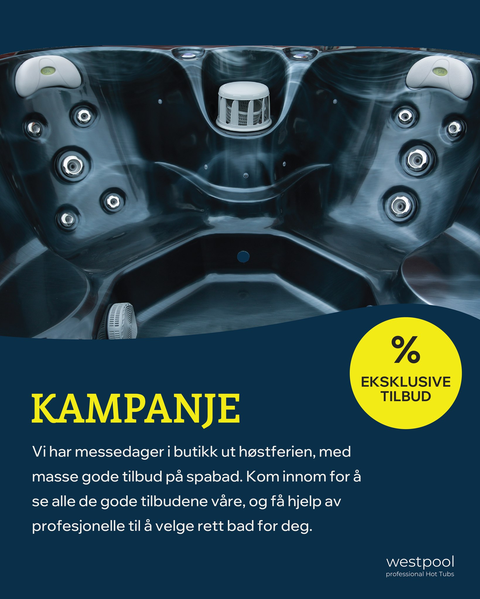 🌊 Siste sjanse 🌊
I dag er siste dag med kampanjepris på utvalgte spabad.
Kom innom butikken vår og opplev showroomet vårt og finn din favoritt. Eller ta en titt på nettsiden vår www.westpool.no