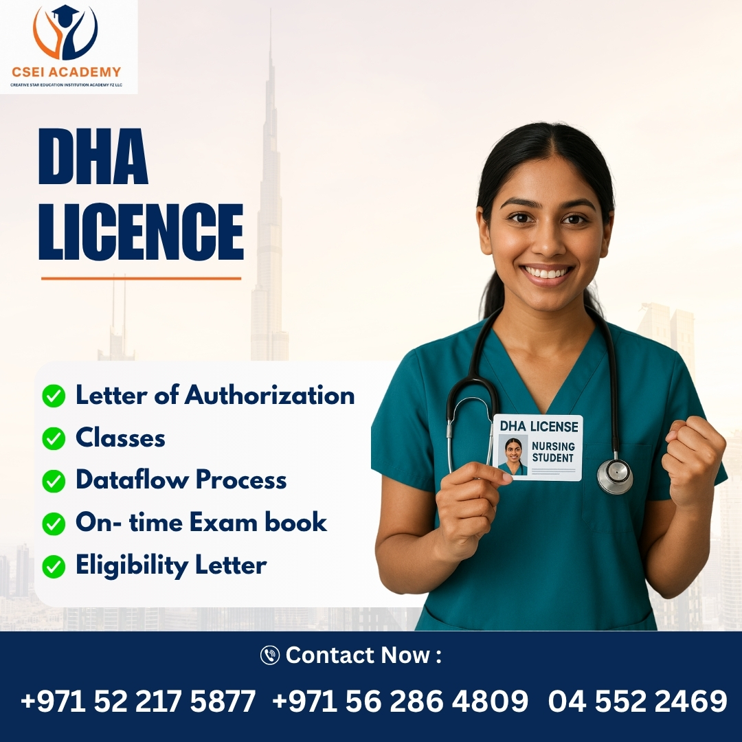 Start Your Nursing Career in Dubai with a DHA Licence! 🩺
Get your DHA (Dubai Health Authority) Licence with CSEI Academy — your trusted partner for nursing career success in the UAE. Our expert team guides you through the Dataflow Process, Eligibility Letter, Exam Booking, and Authorization Steps — making your licensing journey simple, fast, and stress-free.
Letter of Authorization
Dataflow & Exam Support
Classes & Guidance
100% Assistance till Licence
📞 Contact us: +971 50685459 | +971 562864809 | 05522469
#DHALicence #CSEIAcademy #NursingCareerDubai #NurseLife #DubaiNurse #HealthcareProfessionals #NursingJobsUAE #StudyNursing #DHAExam #NurseAbroad #NursingLicenseDubai