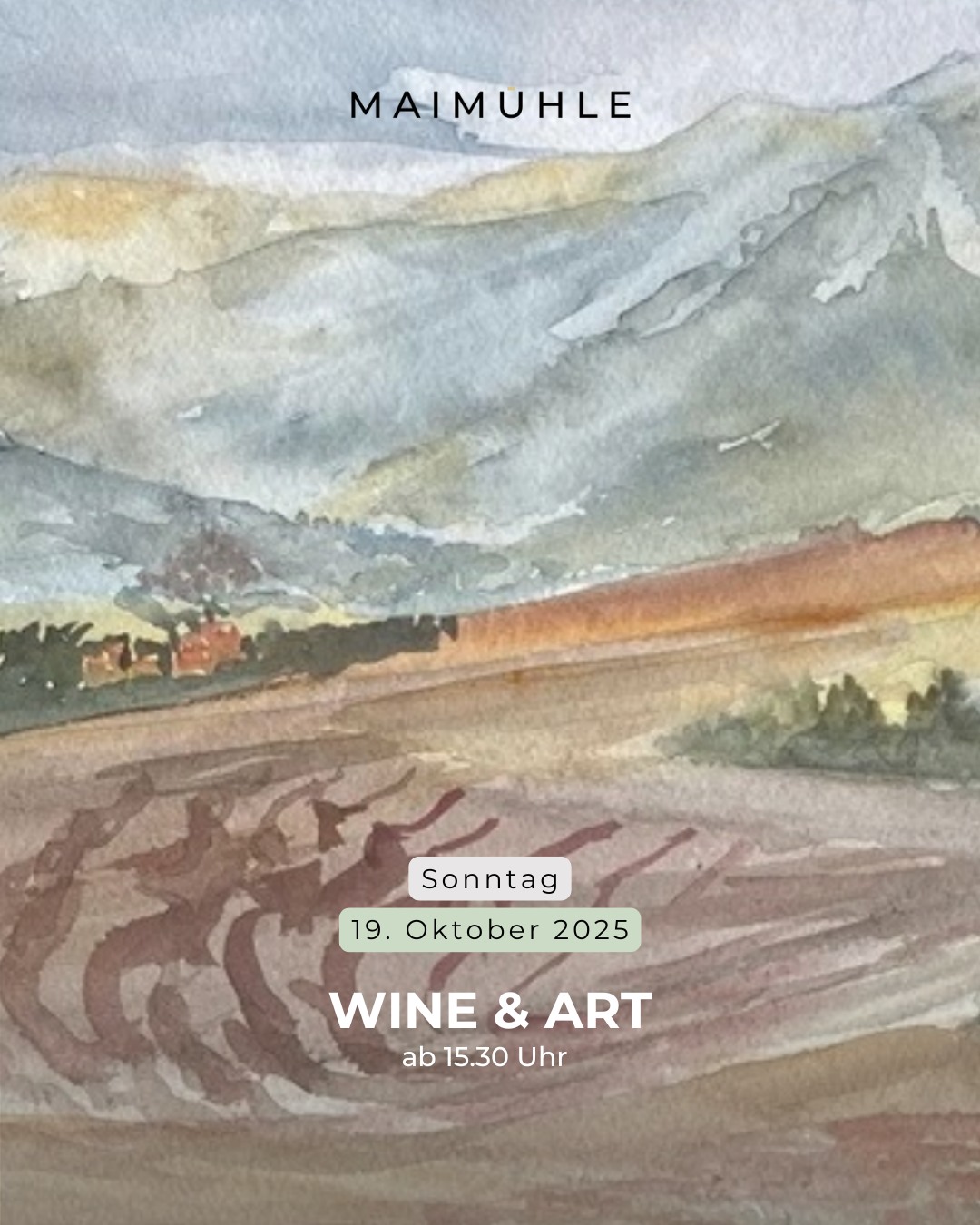 WINE & ART:
entdecke Kunstwerke der schottischen Künstlerin Morag Paul und ausgewählte Weine, präsentiert von Sommelier Frederik Theis!
👉Sekt und feine Häppchen
👉Live- Musik der Sängerin Stephanie Paul
👉Landschaften in Aquarell – von Bergen und Wäldern über Wiesen bis hin zu Stränden und Meer
👉Kunstrundgang
👉Weinverkostung
Die Küche der Maimühle ist durchgehend geöffnet!