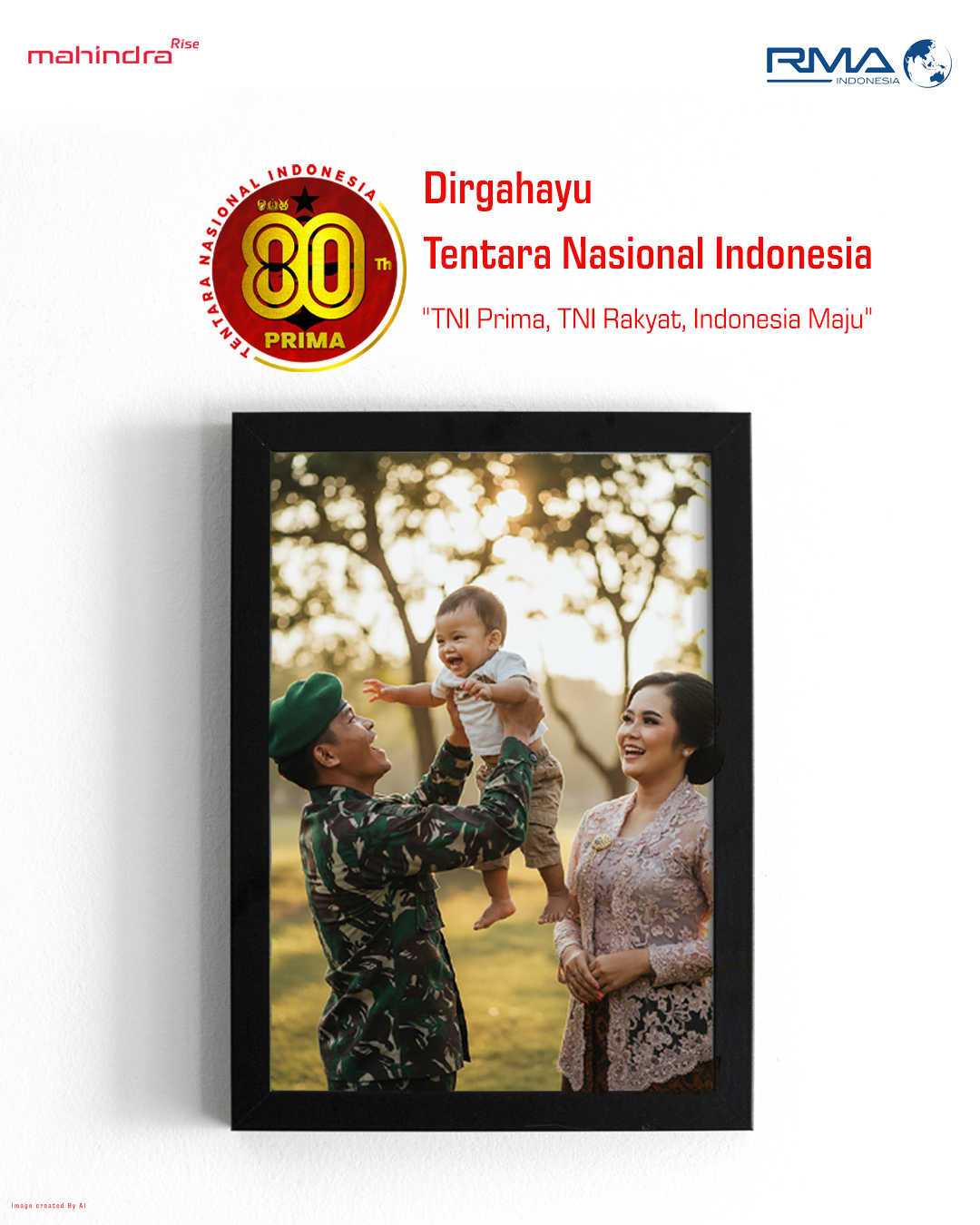 Selamat Ulang Tahun ke-80 Tentara Nasional Indonesia!
Terima kasih atas dedikasi, pengabdian, dan semangat juang tanpa henti dalam menjaga keutuhan NKRI.
Bersama rakyat, TNI terus menjadi garda terdepan menuju Indonesia yang maju dan berdaulat.
TNI Prima, TNI Rakyat, Indonesia Maju!
.
.
.
#DirgahayuTNI80 #TNIPrima #IndonesiaMaju #mahindraindonesia