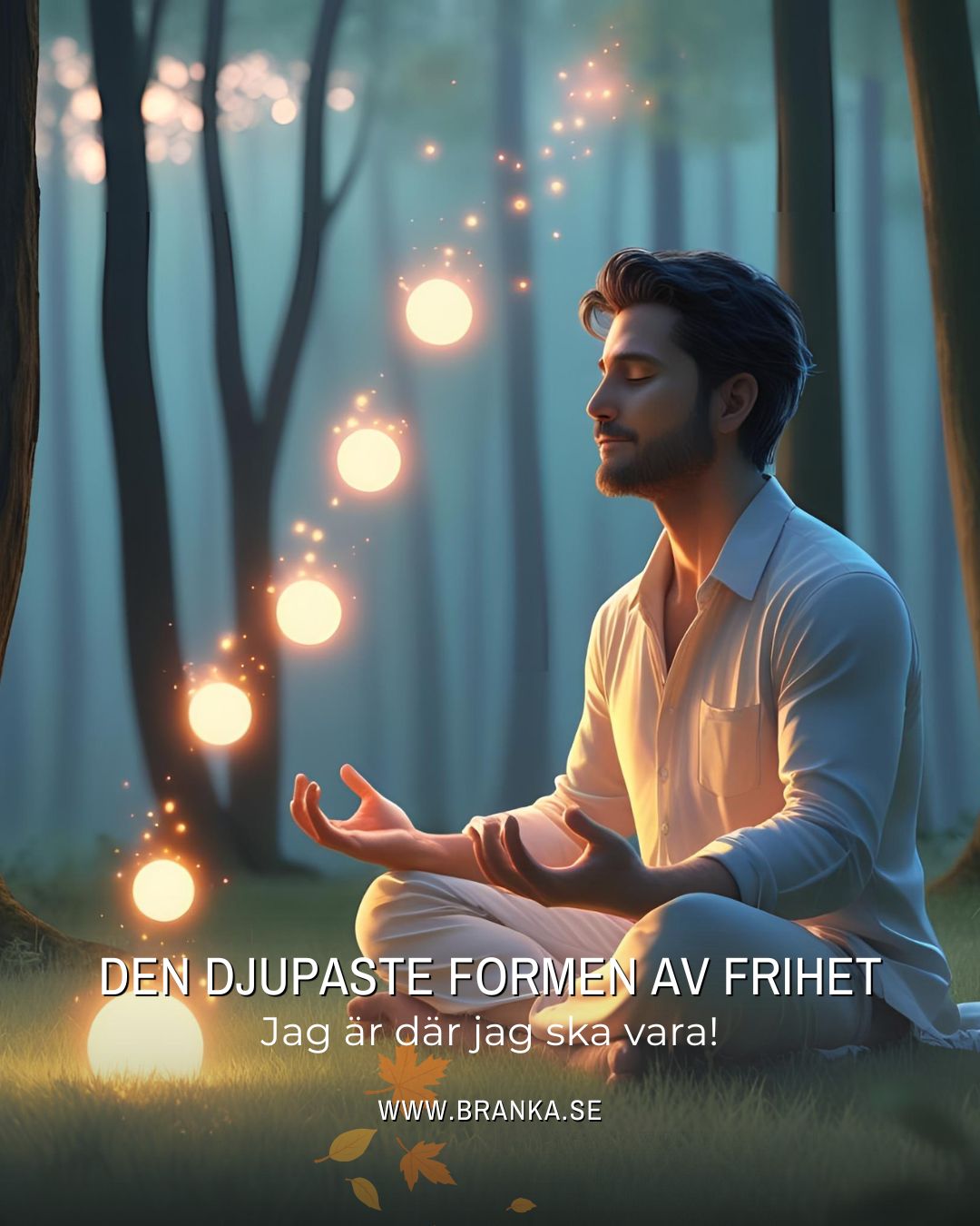 Den djupaste formen av frihet är att leva i samklang med själen.
En stilla visshet väcks inom oss. En tyst, självklar känsla som säger:
JAG ÄR DÄR JAG SKA VARA!
Sökandet upphör och vi inser att vi aldrig behövde leta efter vårt sanna jag eller efter meningen. Vi är meningen.
Branka
www.branka.se