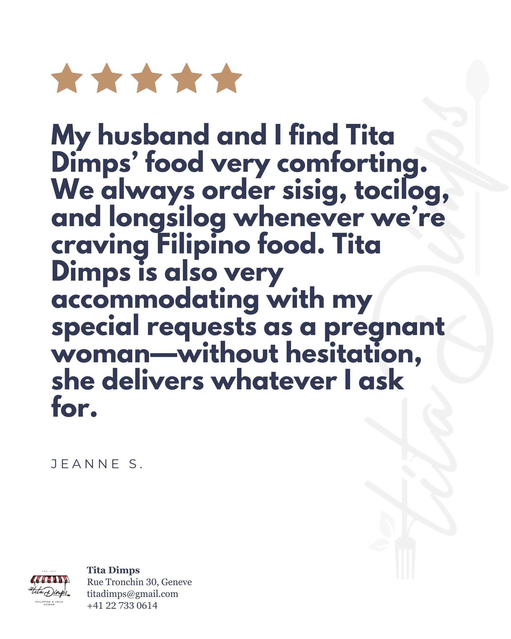 You just made our day 100x better with this review! 💕
A few kind words go a long way. Share your Tita Dimps moment on Google!