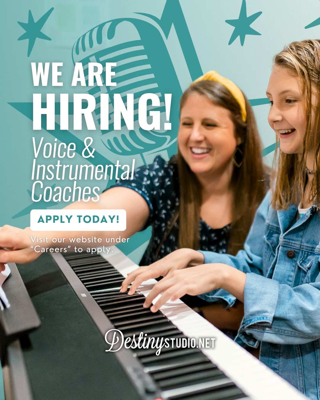 WEāRE HIRING VOICE AND INSTRUMENTAL INSTRUCTORS at Destiny Studio!
Do you love mentoring students, performing, and making a lasting impact through music? Join our growing team at one of our three studio locations in DFW:
Mansfield
Aledo
McKinney
Weāre looking for passionate voice, piano, guitar, and drum instructors who are:
⢠Excited to mentor students of all ages
⢠Aligned with our mission to build confidence through music
⢠Energetic, dependable, and ready to grow with us
⢠Strong communicators with a heart for families
⢠Flexible hours
⢠Incredible team culture
⢠50% off lessons for you and your immediate family
⢠Ongoing training & support
If youāre ready to teach music with a mission, weād love to meet you!
https://www.destinystudio.net/careers
#NowHiring #MusicInstructor #DestinyStudio #VoiceTeacher #DFWJobs #MansfieldTX #AledoTX #McKinneyTX #guitarteacher #pianoteacher