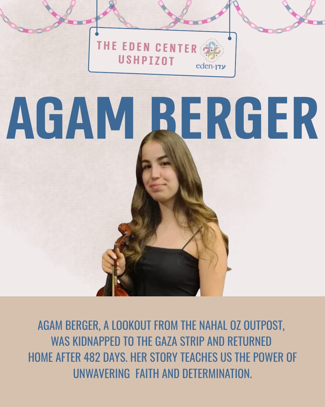 Today, we welcome @agam__berger Agam Berger to the sukkah. Agam is an IDF lookout observer who was kidnapped and held captive by Hamas for 482 days before being released.
During her time in Hamas captivity, Agam demonstrated extraordinary determination and a deep commitment to observing mitzvot, particularly Shabbat.
Agam refused to light a fire or cook on Shabbat, despite the captors’ demands and threats to her life. she kept davening, making brachot and upholding her religious principles even under the most extreme of conditions.
Alongside Agam’s personal spiritual resilience, her mother, Meirav Berger, encouraged women to immerse in the mikveh and increase their prayers, bringing additional spirituality and light to their lives.
#JewishWomen #Ushpiza #ReleasedHostage #IsraeliHero #October7th