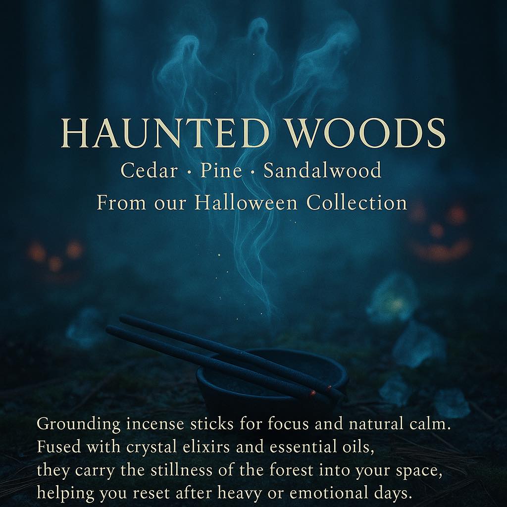 HAUNTED WOODS 🌲
Cedar, pine, and sandalwood blend with crystal elixirs to bring the stillness of the forest indoors.
A grounding scent for calm, focus, and emotional renewal — born from the hush of the Halloween woods.
#HauntedWoods #HalloweenCollection #TheCelestialGate #ForestCalm #GroundingRitual #SpiritualAlchemy #AutumnVibes #MysticHome #SacredScents