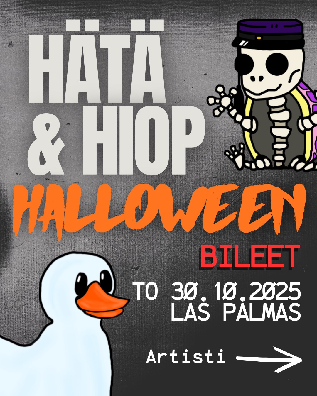 FI/EN
Taas on aika vallata Las Palmas mitä karmivimmilla asuilla! HIOPin ja HÄTÄn vuoden hyytävimmät bileet ovat taas täällä! 💀👻
Tänä vuonna bileissä esiintyy myös artisti! Artistina on Tampereen Emergenza-bändikilpailun mestaruuden voittaja keväältä 2025, Coevisto 🤩
Koska: Torstaina 30.10.2025 klo 22:00.
Missä: Las Palmas, Raatihuoneenkatu 10.
Mitä päälle: Halloween-teemainen asu, haalarit saa laittaa päälle myös. 😉
PARHAAT ASUT PALKITAAN!
LIPUT:
⚰ Jäsen 8 € | Ei jäsen 10 € | Ovelta 12 € (jos lippuja jää!)
⚰ Lippuun sisältyy haalarimerkki, narikkamaksu sekä pääsy Coeviston keikalle.
⚰ Jäsen hinta on Insinööriliiton jäsenille ja Tradenomiopiskelijoiden kulta- ja mustajäsenille.
⚰ Jäsenyys on todistettava ovella ILRY Mobiililla tai Tradenomiappilla.
❗ HUOM! Mikäli ennakkoon ostettuja lippuja ei ole lunastettu Las Palmasin ovella klo 01 mennessä, voi myös ovelta ostaa lippuja (12 €).
***
It’s time to conquer Las Palmas again with the scariest outfits! HIOP’s and HÄTÄ’s most chilling party of the year is here again! 💀👻 This year we also have an artist at the party! The artist is the winner of Tampere Emergenza band competition from spring 2025, Coevisto 🤩
When: Thursday 30.10.2025 at 10 p.m.
Where: Las Palmas, Raatihuoneenkatu 10.
What to wear: Halloween themed outfit, you can also wear overalls. 😉
THE BEST OUTFITS WILL BE AWARDED!
TICKETS:
⚰ Member 8 € | Non-member 10 € | At the door 12 € (if there are tickets left!)
⚰ The ticket includes an overall badge, cloakroom fee and entry to Coevisto’s live show.
⚰ The membership price is for members of the Union of Professional Engineers and gold and black members of the BBA Students.
⚰ Membership must be proven at the door with ILRY Mobiili or with Tradenomiapp.
❗ NOTE! If the pre-purchased tickets haven’t been redeemed at the Las Palmas door by 1 a.m., you can also buy tickets at the door (12 €).