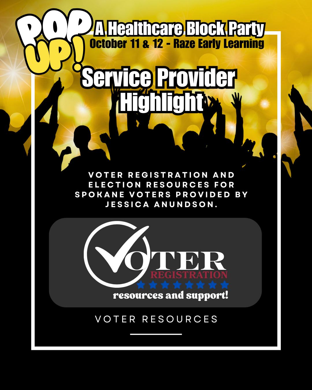 🎉Meet the team powering the block party!
Join us at Raze Early Learning & Development Center on October 12th and make sure you're registered to vote in November!
✔How do we create healthy communities? WE VOTE! Check out the booth and make sure your registration is up to date so your voice is heard at the ballot box this November.
About: Jessica Anundson is a long-time Spokane resident committed to ensuring that our communities' voices are heard through their vote. She is donating her time to the block party to provide voter registration resources and support.
Learn more and lend a hand at www.majirising.org
#MajiRising #spokanewashington #vibesandvitalsigns #community #CommunityHealth #CommunityCare #healthycommunities #heathcare #healing #votespokane