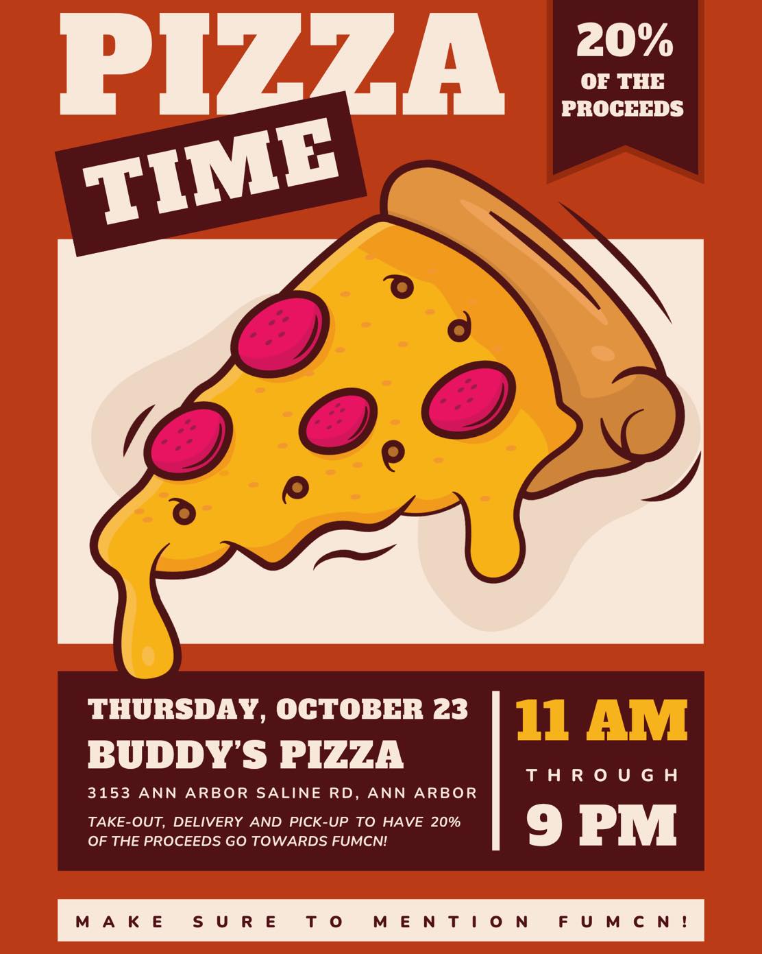 Come out to Buddy's Pizza to support FUMCN's tuition assistance program. In addition to dine-in, supporters can participate in this fundraiser by Take out, Delivery, and Pick up. 20% of all proceeds support our young learners. Use promocode: GIVEBACK when ordering online - this must be entered at time of order placement! Those that dine-in or carry-out can mention to their server/staff member that they are with the FUMCN fundraiser.