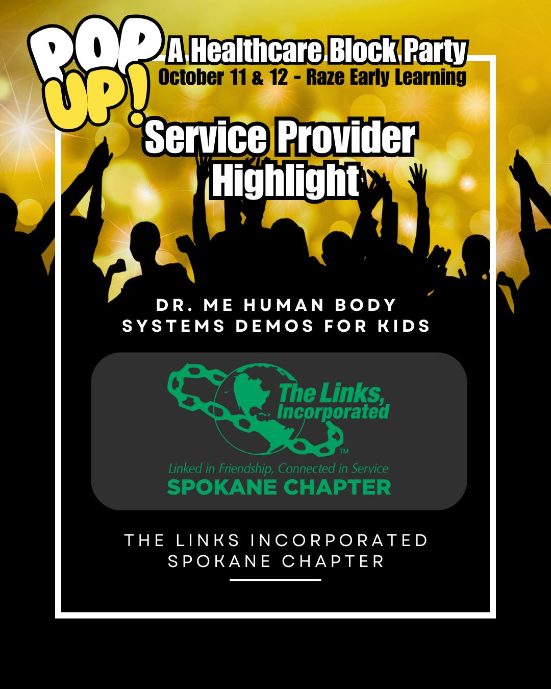 🎉Meet the team powering the block party!
Join us at Raze Early Learning & Development Center on October 12th and connect with The Links - Spokane Washington Chapter!
✔Providing - Dr.Me Human Body Systems Demonstrations
About: The Links, Incorporated is an international, not-for-profit corporation established in 1946. The membership consists of more than 17,000 professional women of African descent in 299 chapters located in 41 states, the District of Columbia, the Commonwealth of the Bahamas, and the United Kingdom. It is one of the nation’s oldest and largest volunteer service organizations of extraordinary women who are committed to enriching, sustaining and ensuring the culture and economic survival of African Americans and other persons of African ancestry.
RSVP to the block party and learn more at www.majirising.org
#MajiRising #spokanewashington #vibesandvitalsigns #community #CommunityHealth #CommunityCare #healthycommunities #heathcare #healing