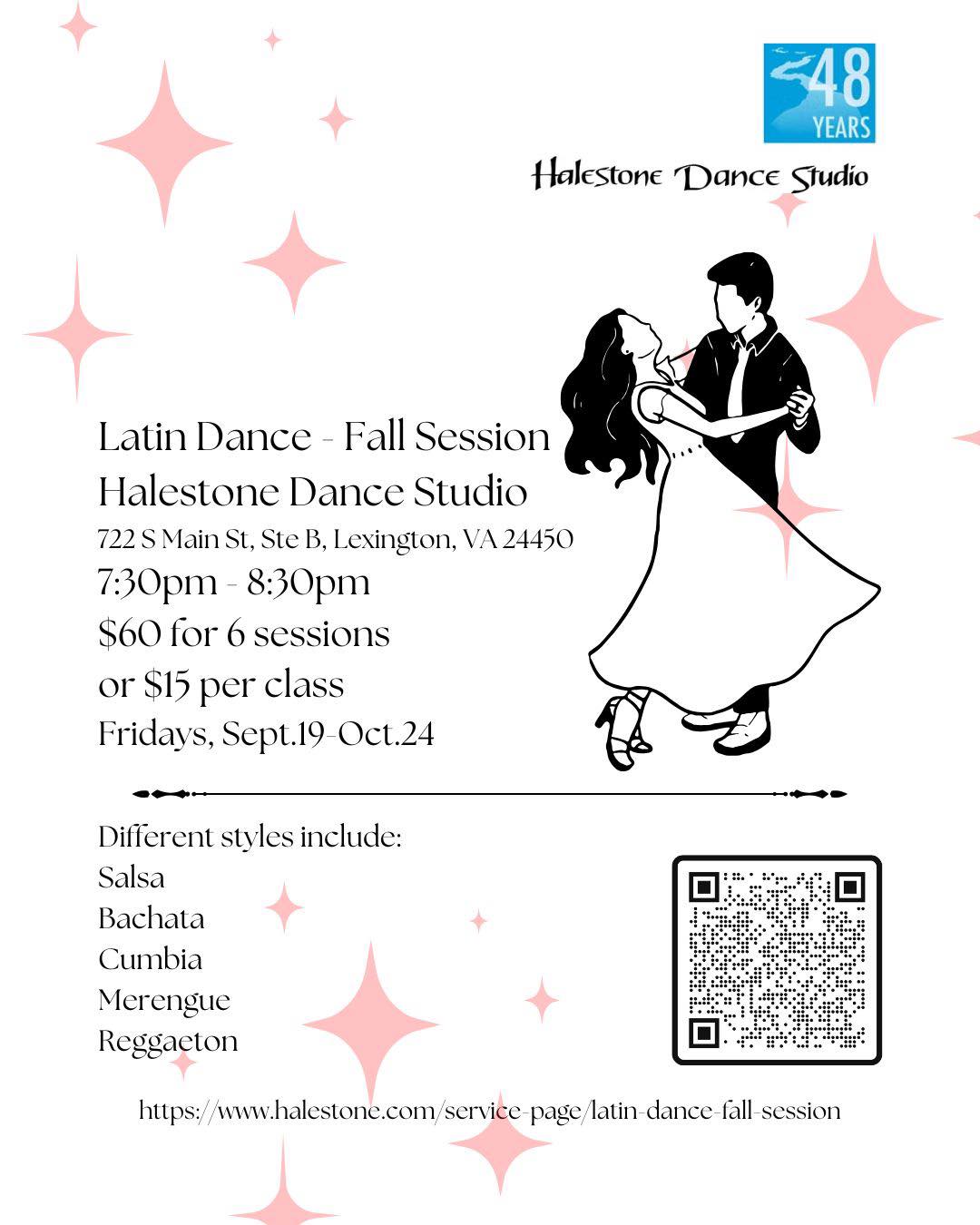 Tomorrow is our 3rd class of our 6 week Fall Latin Session. Drop in available or register online, you won’t want to miss it! Singles and couples welcome
#halestone #halestonedancestudio #anyoneandeveryonecandance #communityinmotion #rockbridgecountyva #lexingtonva #buenavistava #latindance #latindancecommunity #latindancelessons