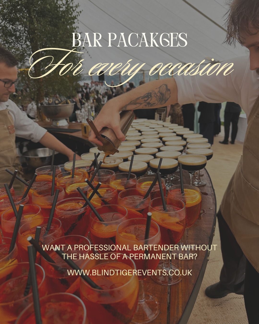 Want a professional bartender without the hassle of a permanent bar?
🍹 Our Bartender for Hire package brings a skilled mixologist to your event, a full menu of cocktails, and a touch of showmanship.
Perfect for weddings, parties, and launches!
Book now for October & De#blindtigerevents
#BartenderForHire #MobileBar #BlindTigerEvents