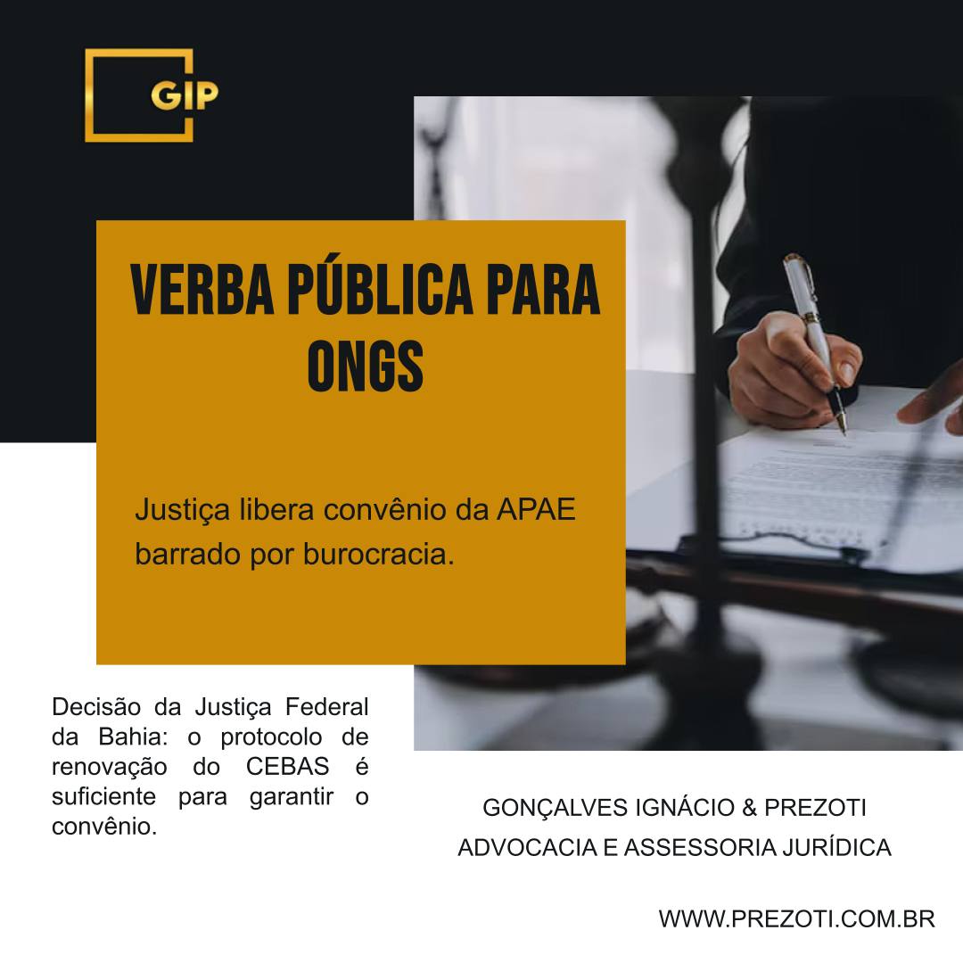 Sua ONG está prestes a perder uma verba pública por causa da demora do governo em renovar um certificado? Uma decisão liminar da Justiça Federal da Bahia mostra que a lei está do lado das entidades.
No caso, a APAE de Santo Estevão/BA corria o risco de perder R$ 200 mil, pois seu certificado CEBAS estava em processo de renovação e a União se recusava a formalizar o convênio sem o documento final.
A Decisão da Justiça:
O juiz federal aplicou uma lei recente (14.791/23) e foi claro: o protocolo do pedido de renovação já é um documento válido para comprovar a regularidade da entidade. A demora da máquina pública em analisar o pedido não pode penalizar a instituição e, principalmente, a população que ela atende.
Essa decisão é uma vitória para todo o Terceiro Setor, pois garante que a burocracia não impeça a execução de projetos de interesse público. O que vale é a atitude da ONG em buscar a regularização, e não a demora do Estado em responder.
Navegar pela burocracia dos convênios públicos é um desafio. A Gonçalves Ignácio & Prezoti Advocacia e Assessoria Jurídica oferece suporte a entidades sem fins lucrativos, garantindo que seus projetos não parem.
Acesse nosso site: www.prezoti.com.br
#TerceiroSetor #ONG #DireitoAdministrativo #CEBAS #ConvenioPublico #APAE #Advocacia #Justiça #GIPAdvocacia